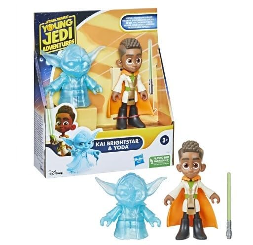STAR WARS Pop-Up Lightsaber Training Toy Set - Kai Brightstar & Yoda 4-Inch Action Figures for Kids Ages 3+ | Preschool Toys for Boys & Girls | Lightsaber Duel Play & Collectible Display