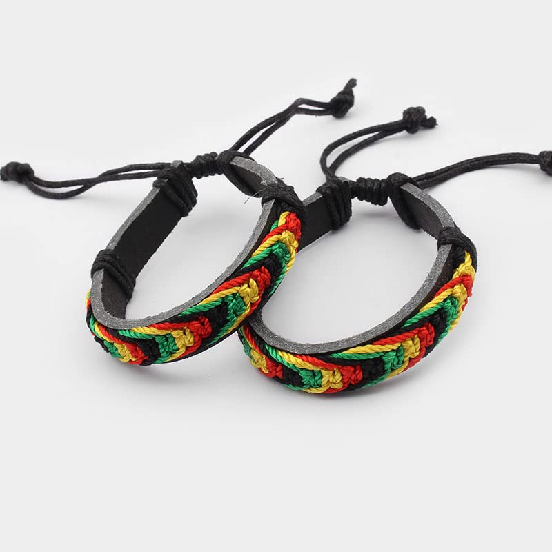 10pcs Rasta Silk Cord Cotton Wrap Leather Adjustable Braid Bracelets for Men & Women - Friendship Jewelry for Everyday Wear, Gifts & Festival Fashion