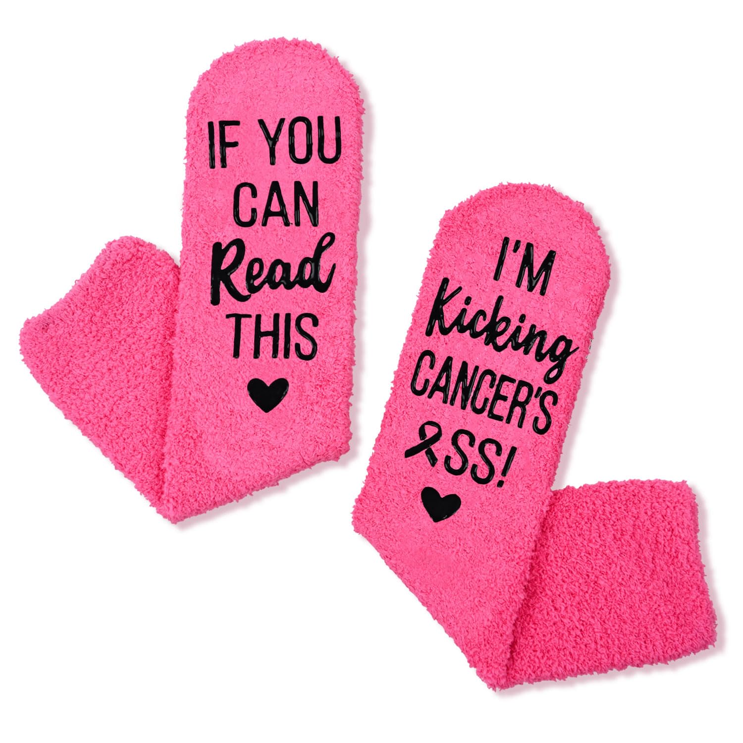 **HAPPYPOP Fuzzy Cancer Awareness Socks for Women - Soft & Comfortable Inspirational Breast Cancer Gifts - Perfect for Survivors, Supporters & Fundraising Events**