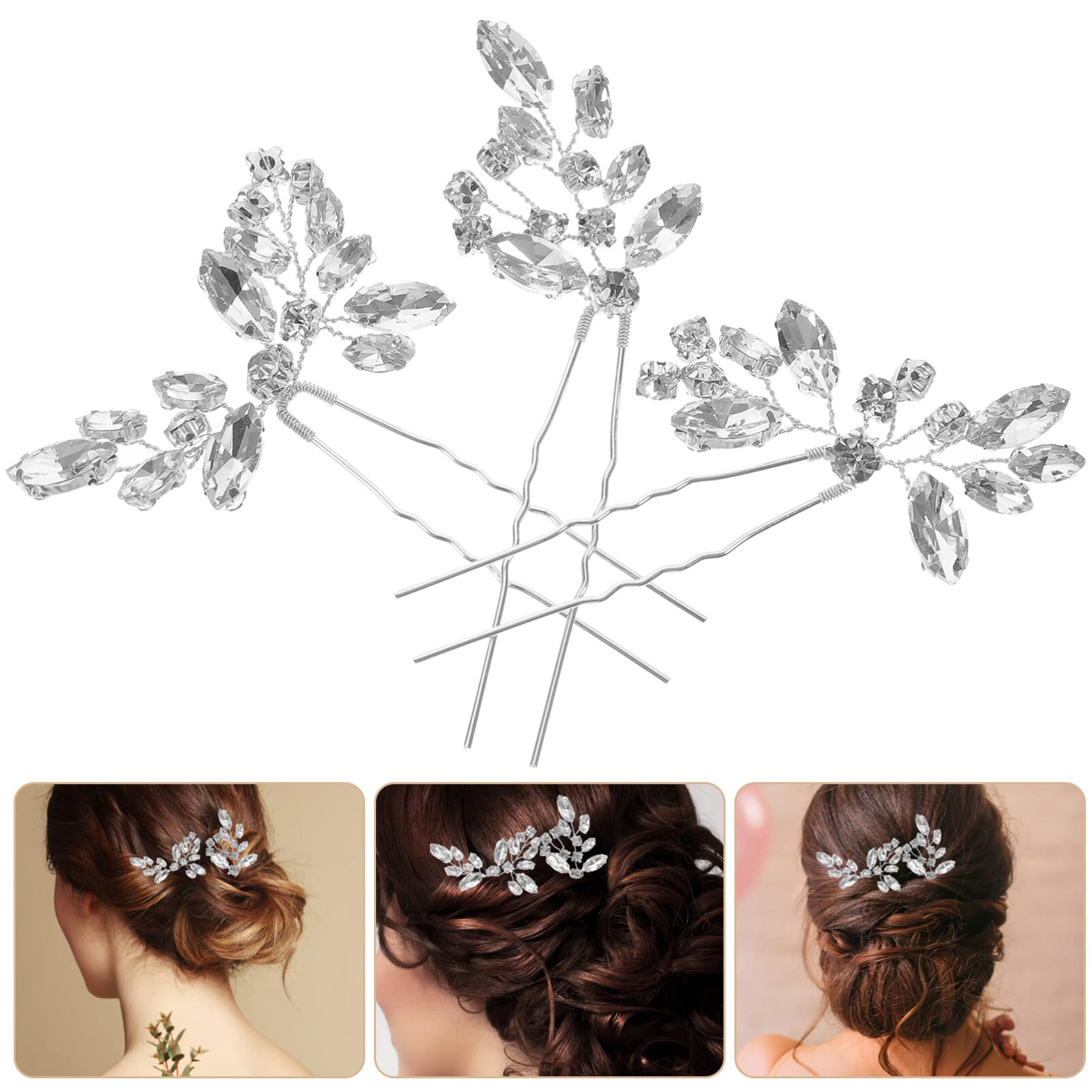 Beaupretty 3-Piece Crystal Bridal Hairpin Set for Women - Elegant Wedding Hair Accessories for Buns, Updos & Special Occasions - Perfect for Brides, Prom & Formal Events