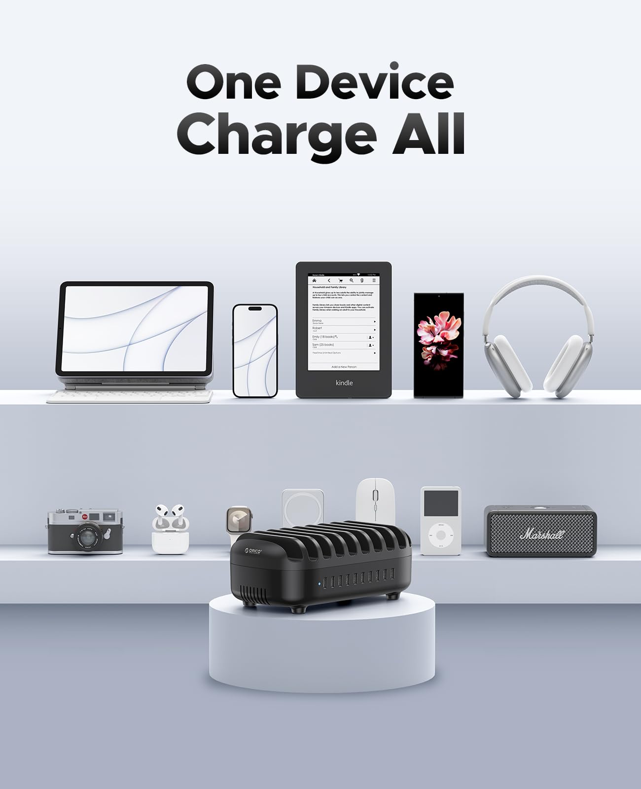 ORICO 10-Port 120W USB Charging Station for iPad, Phone, Tablet - Home & Office Use