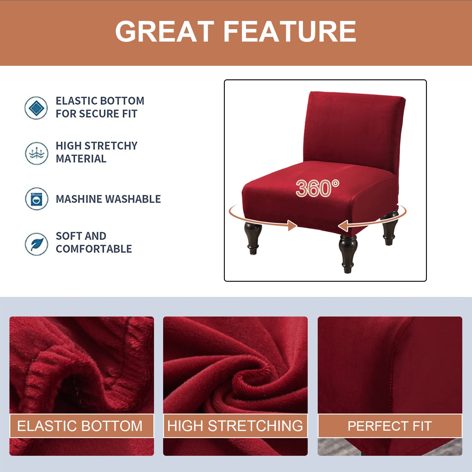 Eco-Friendly Removable Washable Armless Chair Slipcover - Printed Accent Furniture Protector for Living Room, Dining Room, Hotel - Perfect for Home Decor, Guest Seating & Commercial Use