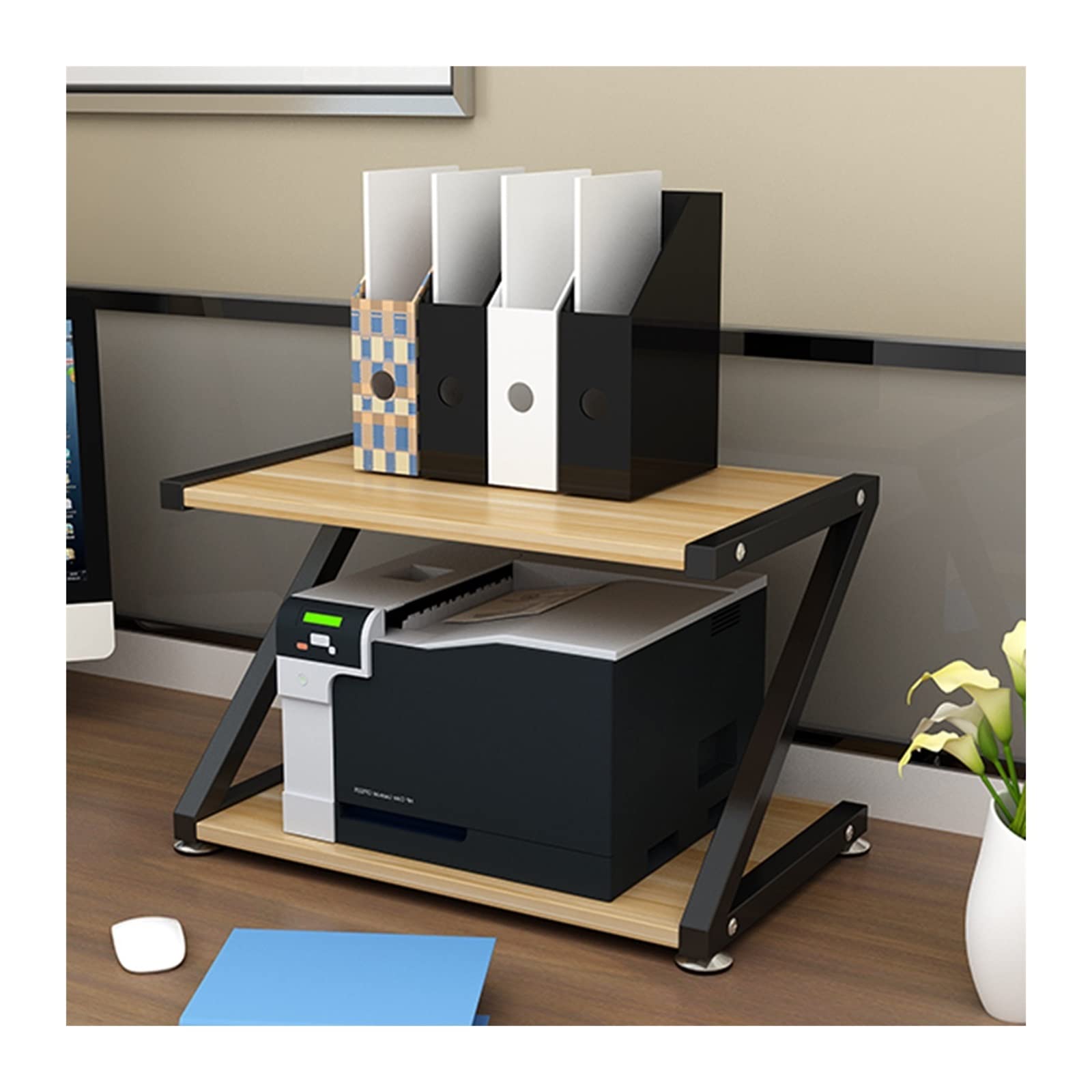 Z-Type 2-Tier Steel Printer Stand with Storage Shelf - Multi-Functional Desktop Organizer for Printer, Books & Office Supplies (Large, Black) | Perfect for Home Office, Workspace & Small Business Setup