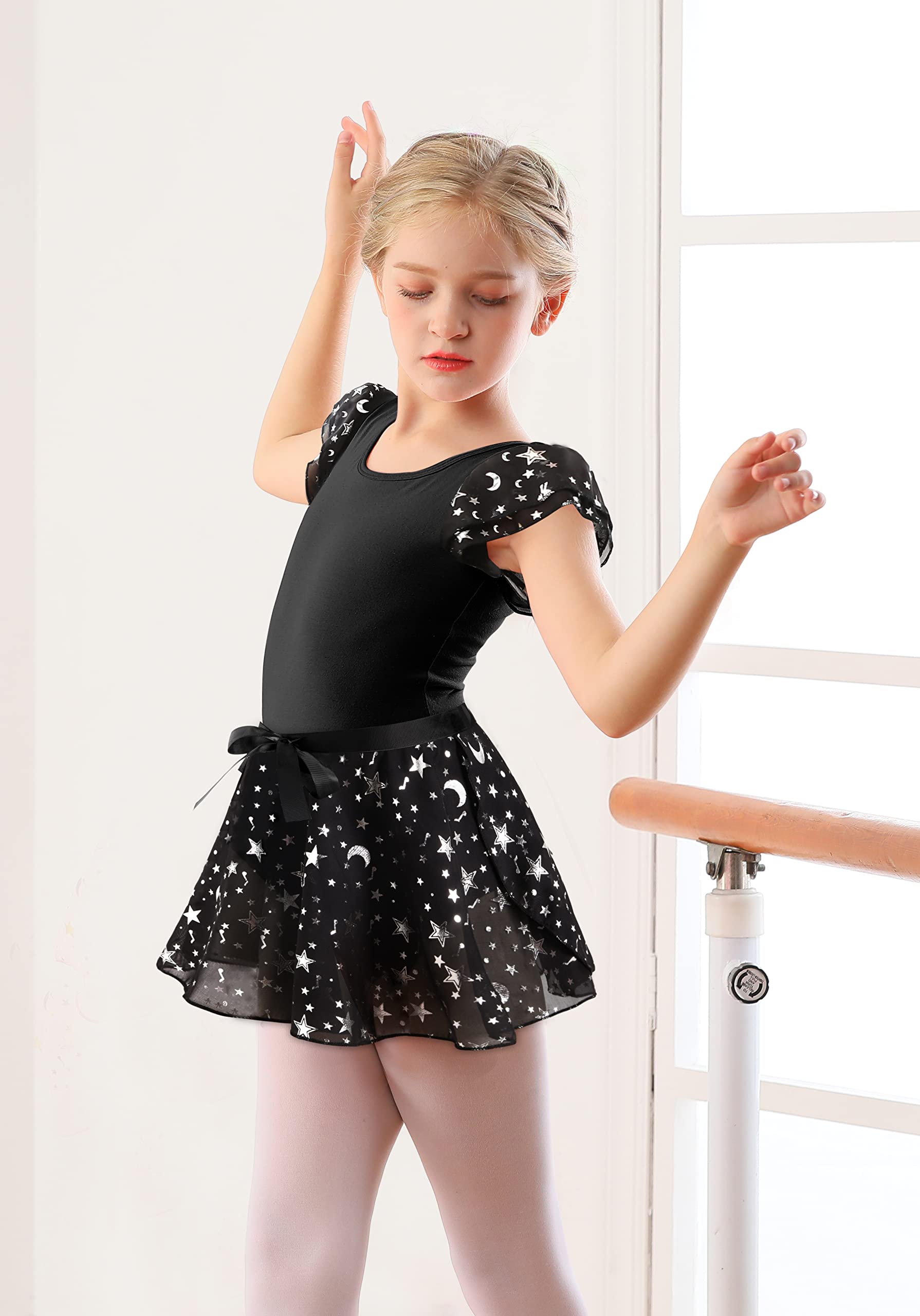 DANSHOW Girls Short Sleeve Ballet Leotard with Tutu Skirt - Kids Dance Costume for Ballet, Gymnastics & Performance - Perfect for Recitals, Competitions & Dance Classes
