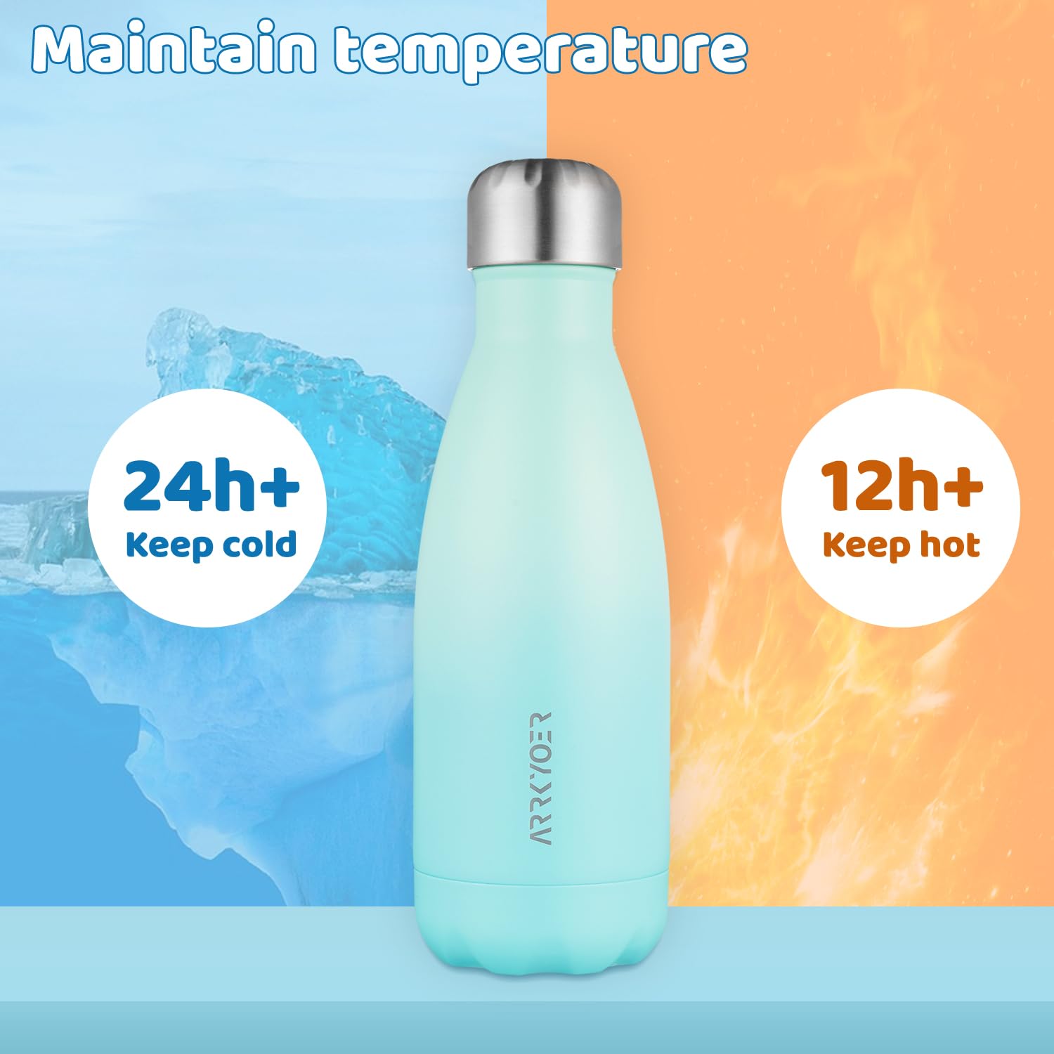 12oz Stainless Steel Insulated Water Bottle - BPA-Free, Leak Proof & Dishwasher Safe Reusable Thermos for Kids, Boys & Girls - Perfect for School, Sports & Outdoor Activities | Mint Green