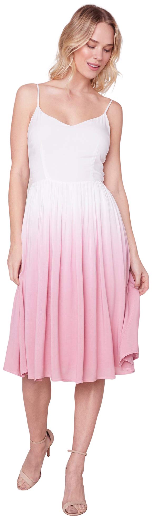 BB DAKOTA Women's Pink Sunset Ombre Dip Dye Midi Dress - Flowy Summer Dress for Beach, Vacation & Date Night