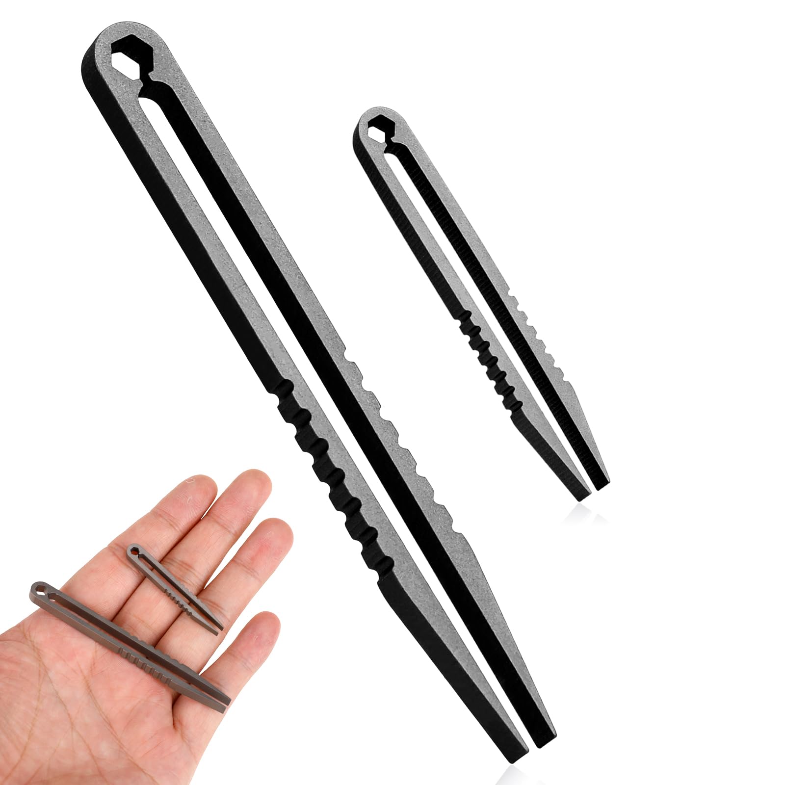2 Pack Titanium Mini Tweezers - Portable Travel EDC Tweezers, Small Alloy Tweezers for Everyday Carry Tools & Gadgets (Black) - Perfect for First Aid, Electronics Repair, Grooming & Outdoor Activities