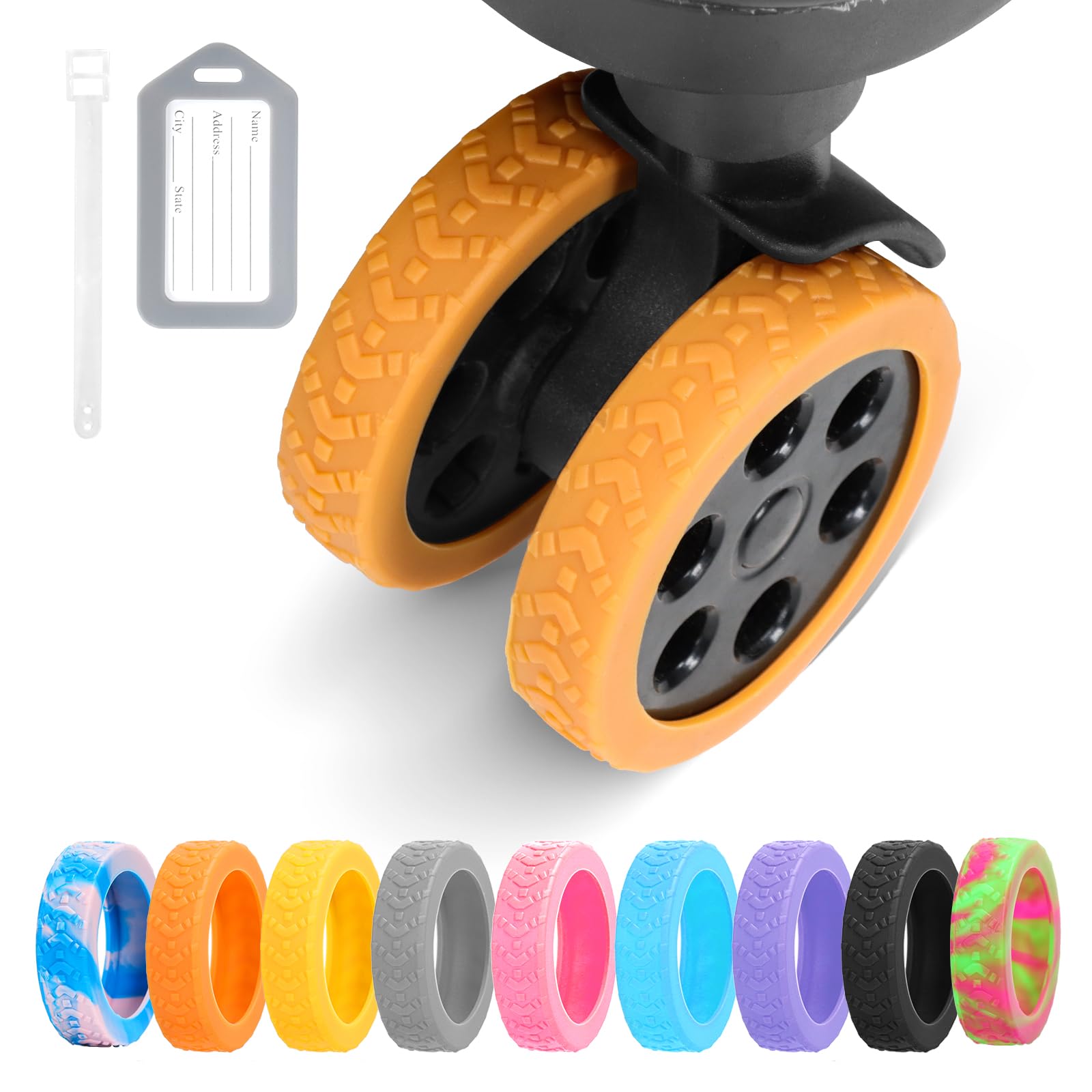 8-Pack Silicone Luggage Wheel Covers - Durable 2-2.6 Inch Protectors for Spinner Suitcases & Office Chairs | Noise Reduction, Wear-Resistant | Perfect for Travel, Business Trips & Home/Office Use (Orange)