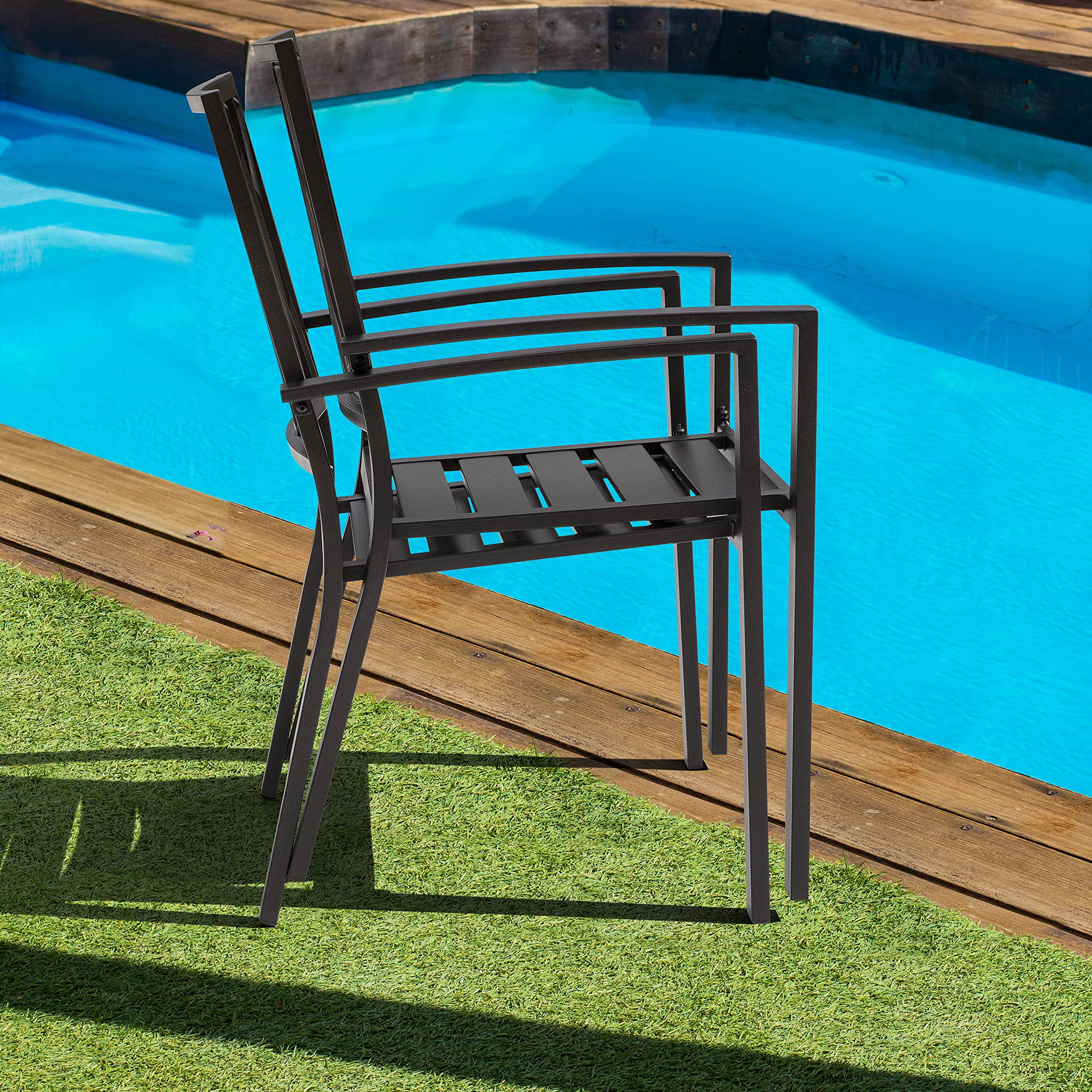 NUU GARDEN 6-Piece Outdoor Dining Chairs Set - Stackable Metal Patio Chairs for Backyard, Lawn, Deck, Poolside & Porch - Portable Bistro Chairs in Black - Perfect for Outdoor Entertaining, BBQs & Garden Parties