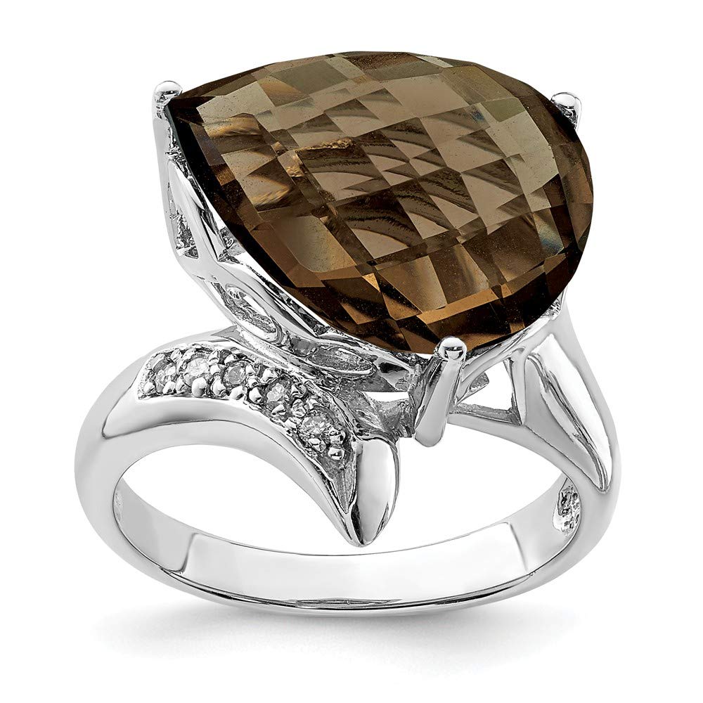 925 Sterling Silver Chocolate Brown Smoky Quartz & Diamond Engagement Ring (0.05cttw) - Perfect for Proposals, Anniversaries & Special Occasions