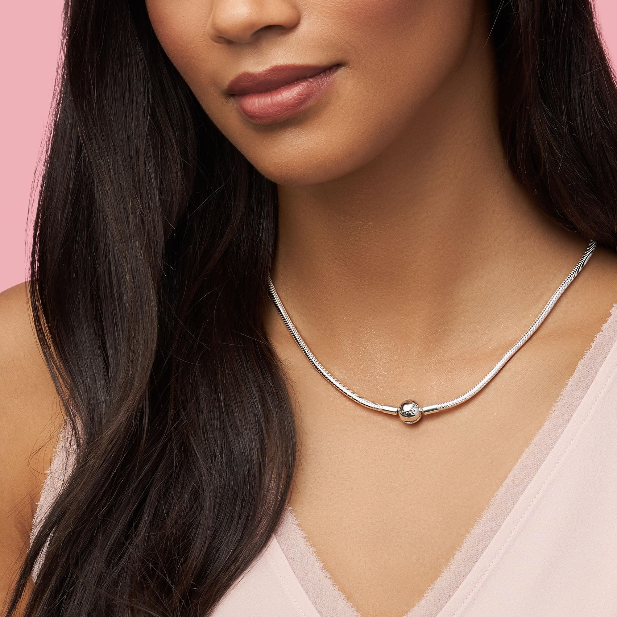PANDORA Classic Snake Chain Charm Necklace for Women - Sterling Silver with Embossed Ball Clasp - Elegant Gift Box Included - Perfect for Birthday, Anniversary & Valentine's Day Gifts