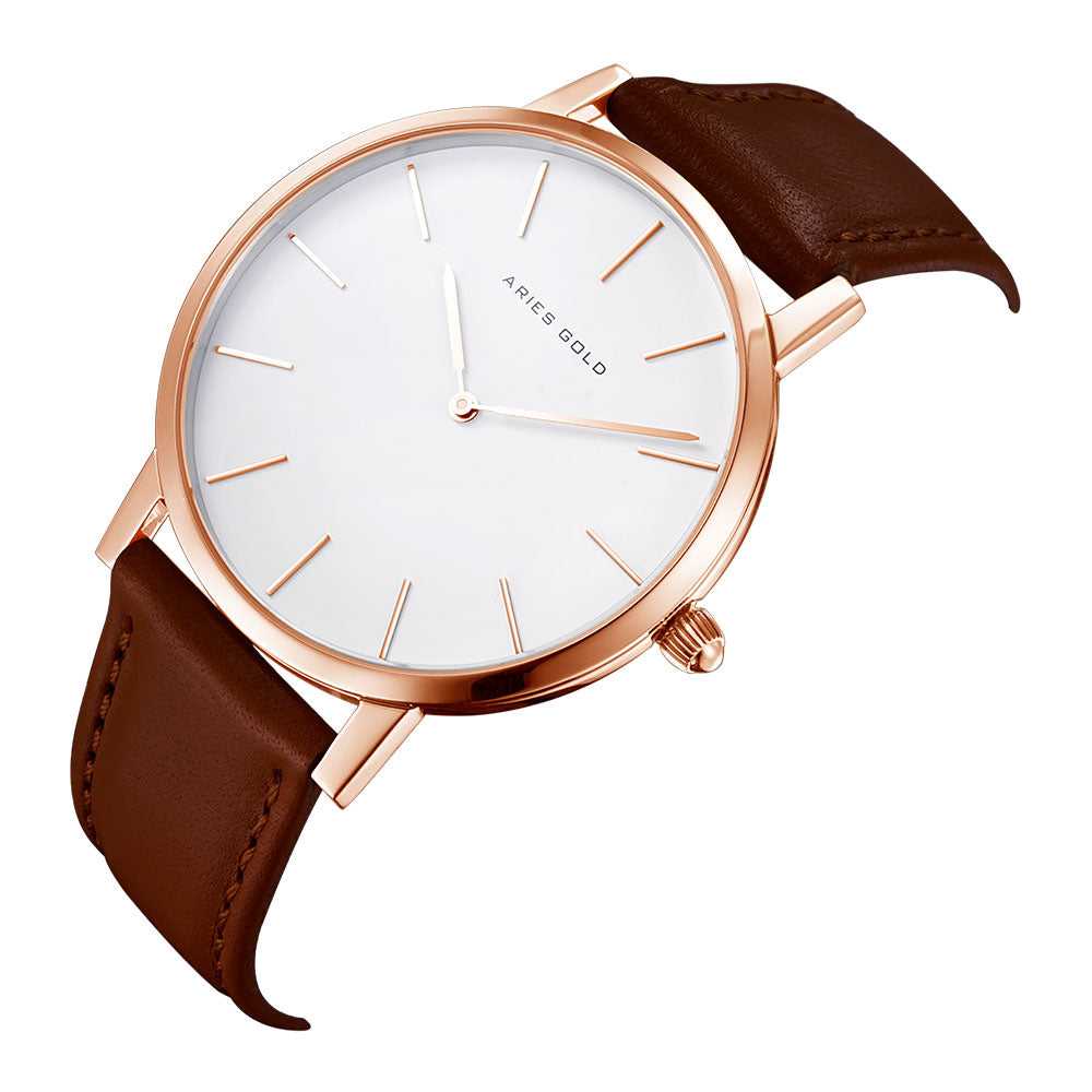 ARIES GOLD URBAN SANTOS G 1022 RG Men's Luxury Watch - Rose Gold Case with Burgundy Leather Strap - Perfect for Business, Formal Events & Everyday Wear