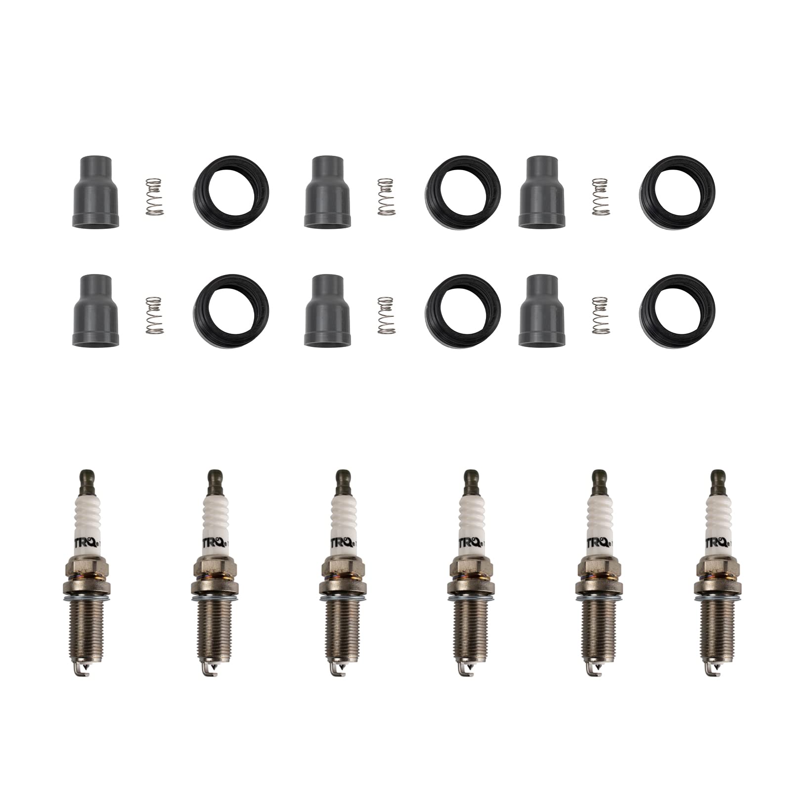 TRQ Ignition Coil Boots & Iridium Spark Plug Kit Set for Land Rover Volvo - High Performance Replacement Parts for Smooth Engine Operation - Perfect for Off-Roading, Daily Commuting & Tuning