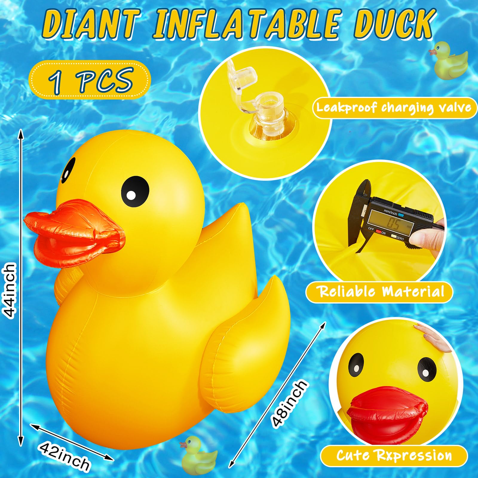 Hungdao 4 Feet Giant Inflatable Duck - Huge Rubber Duck Pool Float for Kids, Summer Beach, Swimming Pool, Carnival, Birthday Party Decoration, Backyard Fun, Water Play, Photo Prop (Yellow)