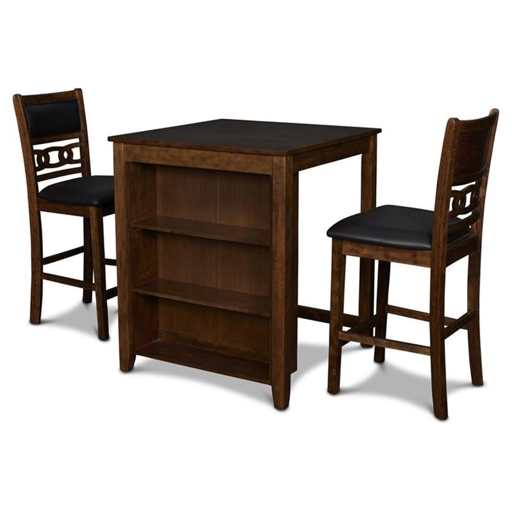 Classic Brown 30-Inch Gia Counter Table Set with 2 Chairs & Storage Shelf - Perfect for Kitchen Islands, Breakfast Nooks & Small Dining Spaces