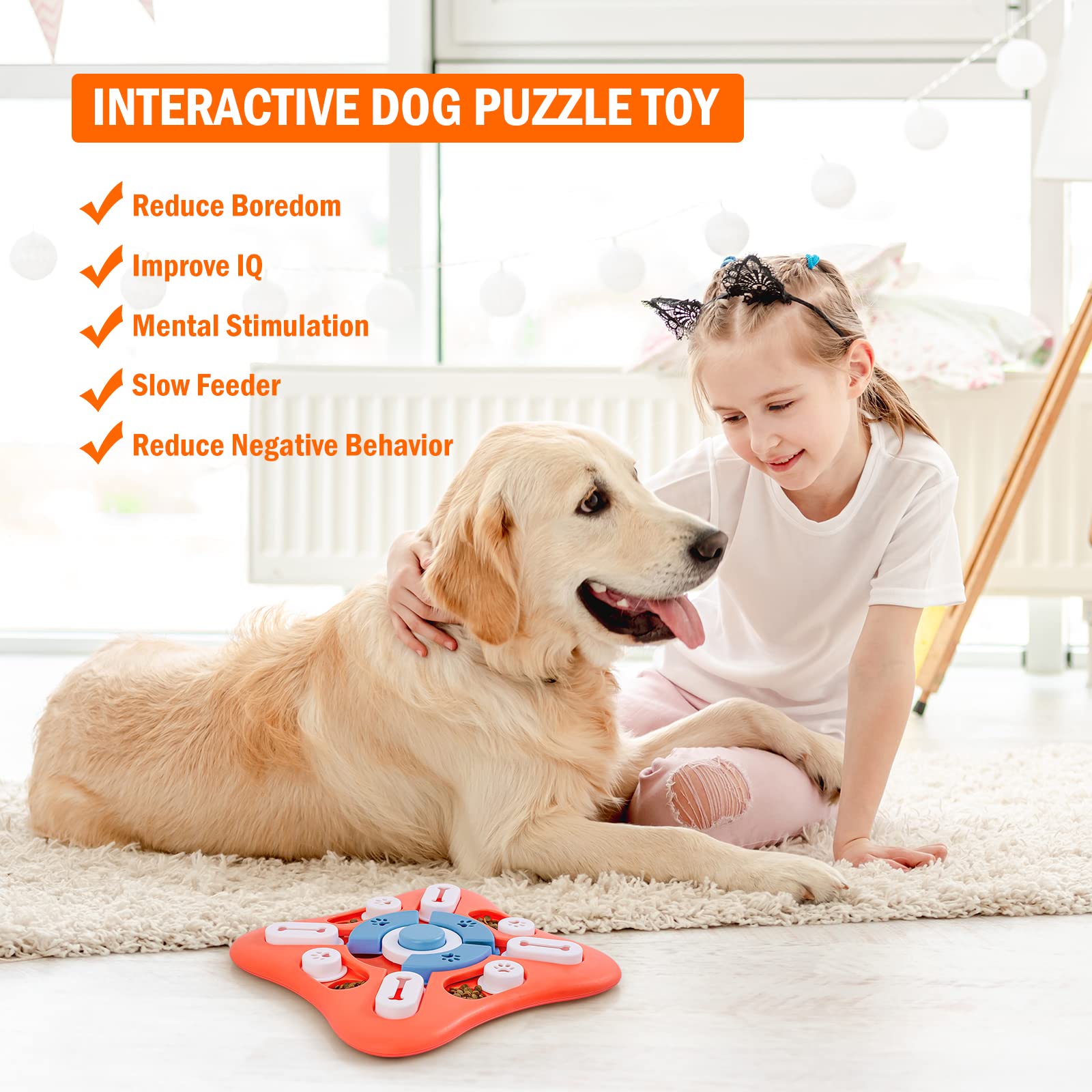 Interactive Dog Puzzle Toys for IQ Training & Mental Enrichment - Treat Dispensing Slow Feeder for Small Medium Large Dogs - Brain Stimulation Toys for Puppies & Adult Dogs - Perfect for Indoor Play, Boredom Relief & Training Rewards