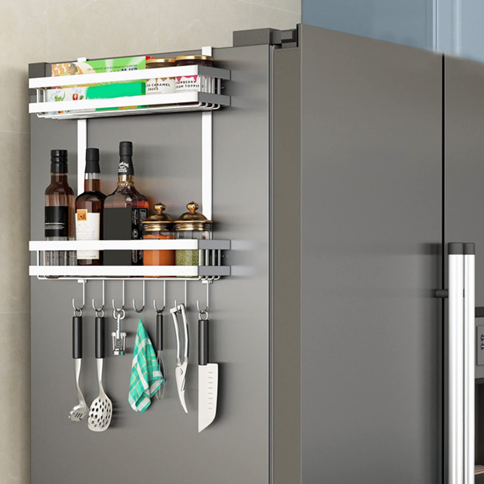 CUILAN Adjustable Refrigerator Organizer Rack - Space Saving Kitchen Storage Shelf for Fridge, Pantry & Cabinet - Easy Installation, Durable Silver Metal - Perfect for Home Organization & Decluttering