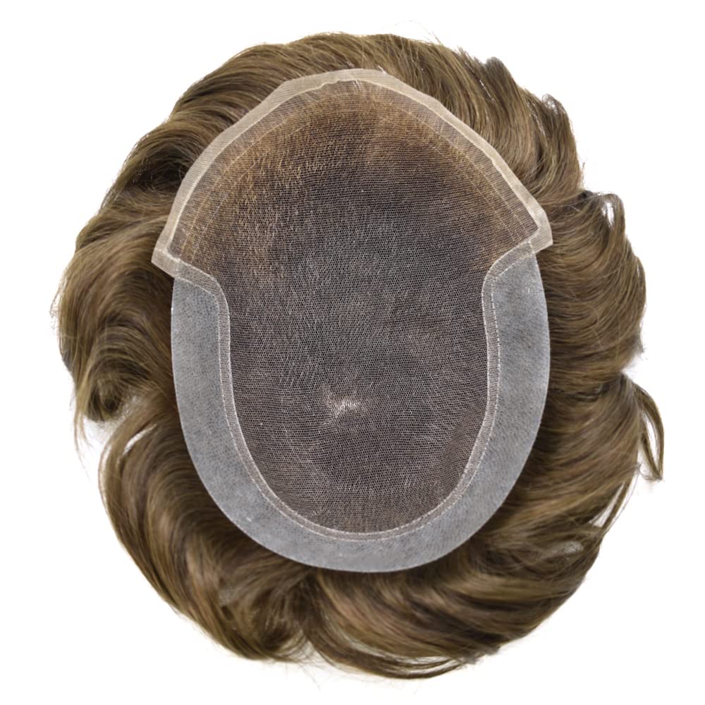 Premium Swiss Lace Toupee for Men - 7x9 Inch Human Hair Replacement System (Dark Brown #3, Medium-Light to Medium Density) - Natural Looking Hairpiece for Thinning Hair & Baldness Cover - Perfect for Daily Wear, Special Occasions & Confidence Boost