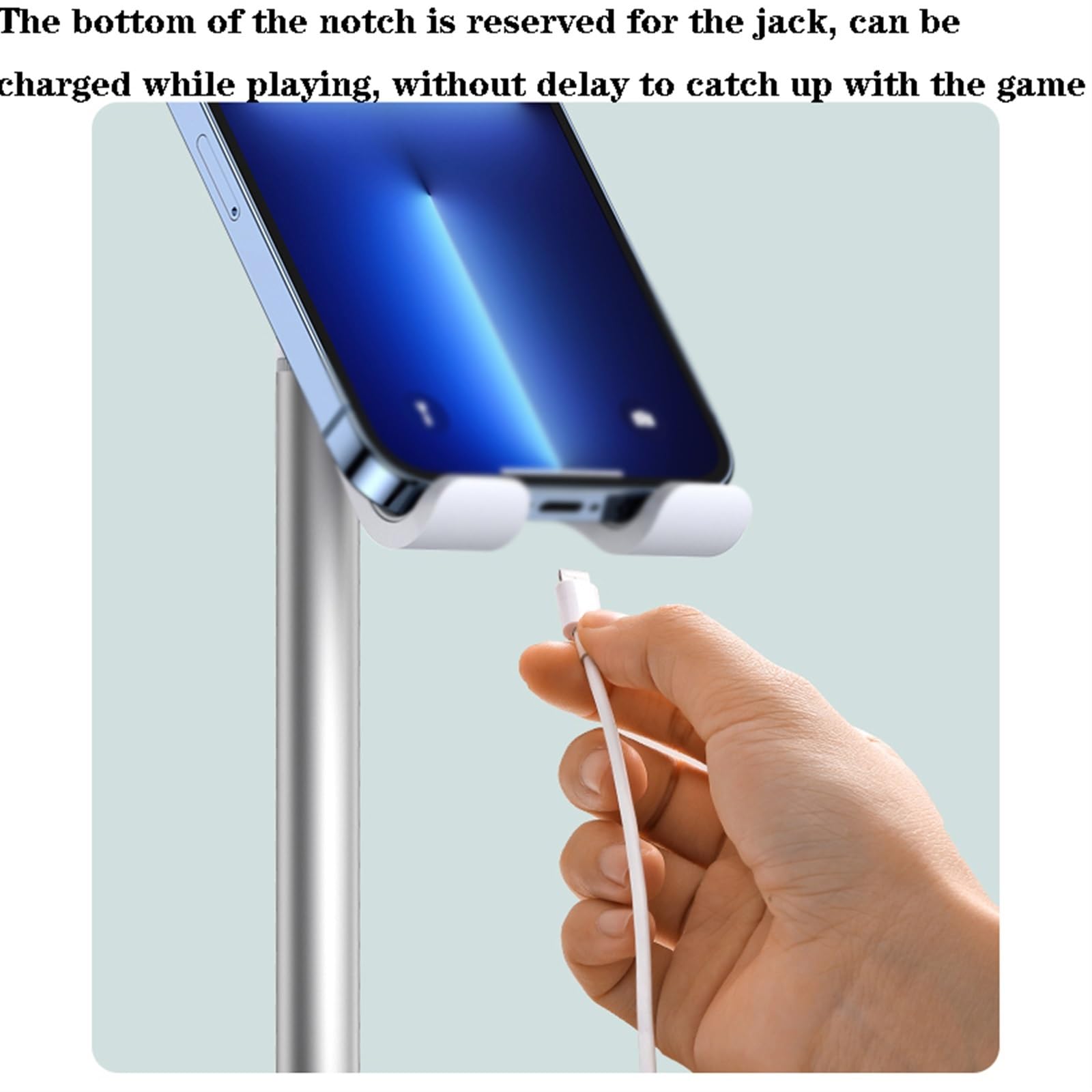 SPXTOM Adjustable Tabletop Metal Phone Stand - Aluminum Alloy Phone Holder with Anti-Slip Base & Charging Port - Compatible with 4-10