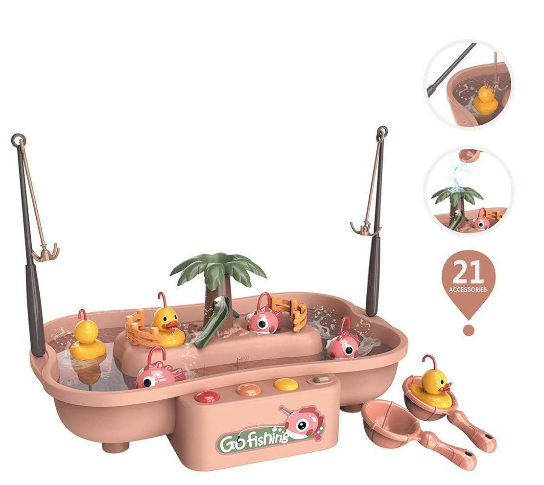 Interactive Fishing Board Game for Kids - 6 Ducks with Water Circulation, Music & Lights - Educational Preschool Learning Toy for Boys & Girls Ages 3+ | Perfect for Birthday Gifts, Indoor Play & Early Childhood Development (Pink)