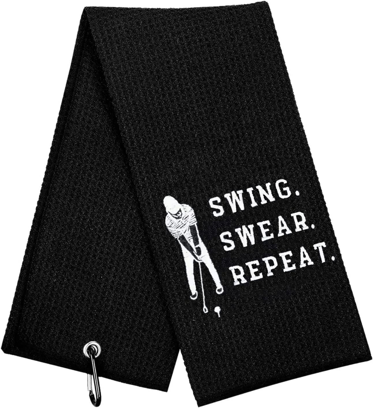 Funny Embroidered Golf Towel - Premium Golf Accessories for Men & Women | Golf Gifts with 'Swing Swear Repeat' Design | Perfect for Golf Courses, Driving Range & Clubhouse Use | Black