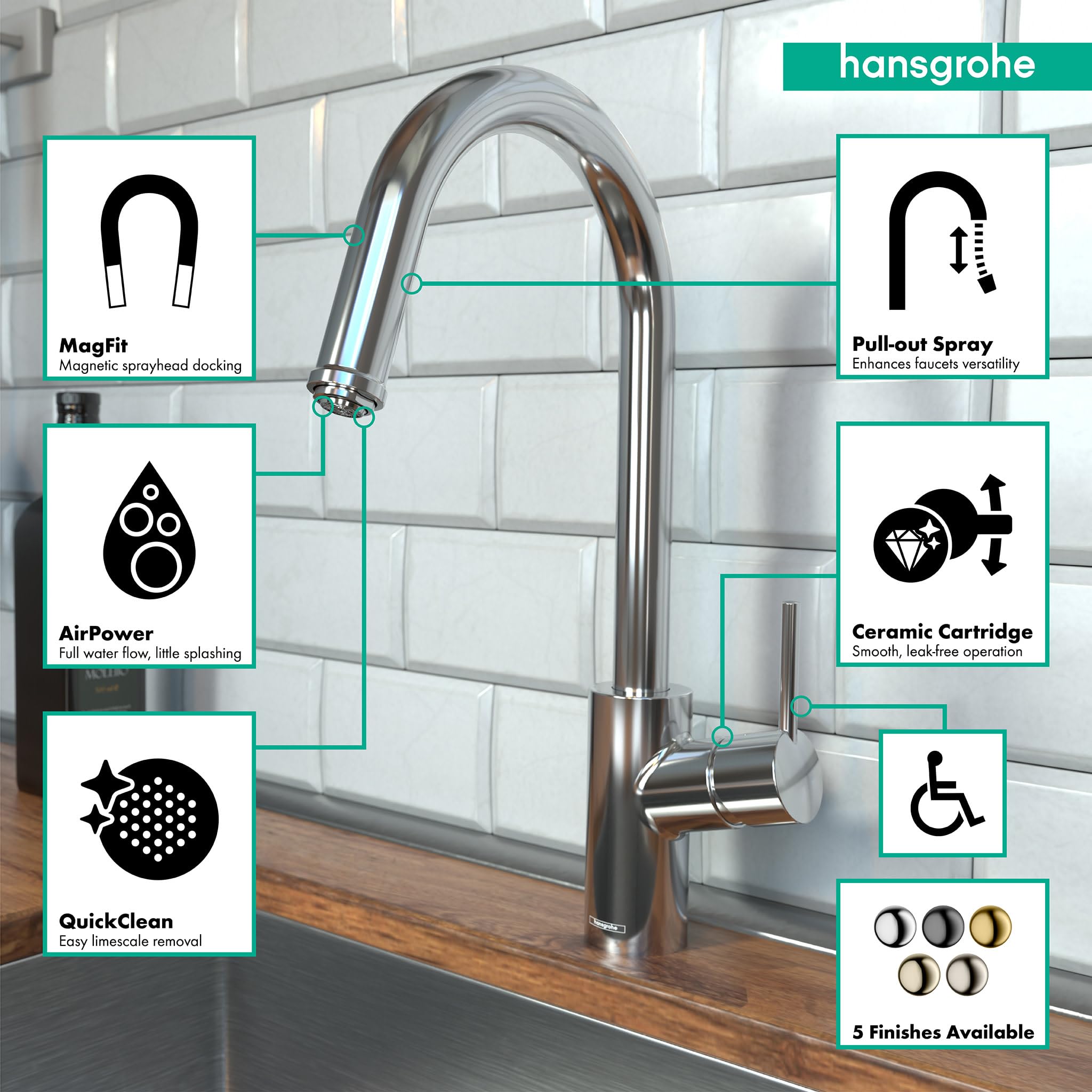 hansgrohe Talis S² Chrome High Arc Pull Down Sprayer Kitchen Faucet with Magnetic Docking, Ideal for Modern Kitchen Sinks, Durable and Stylish Chrome Finish 14872001