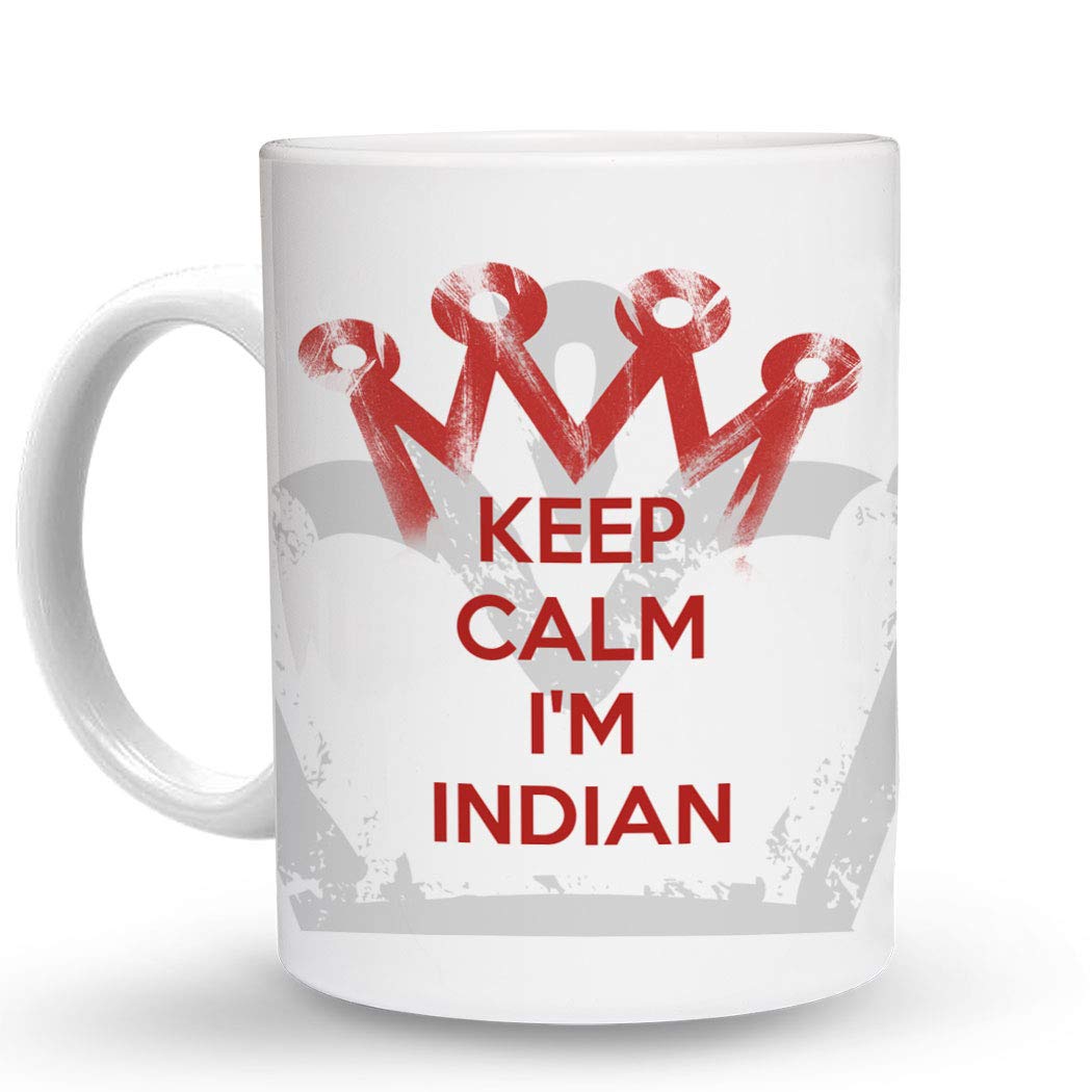 Makoroni - KEEP CALM I'M INDIAN - 11 Oz Ceramic Coffee Mug, Unique Handmade Tea Cup with Inspirational Quote, Perfect for Chai Lovers & Indian Culture Enthusiasts - Great for Home, Office & Gifts
