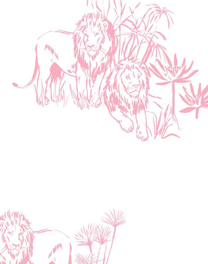 Foliage Lions Wallpaper by Tea Collection - Pink Botanical Jungle Theme for Kids Room & Nursery Decor