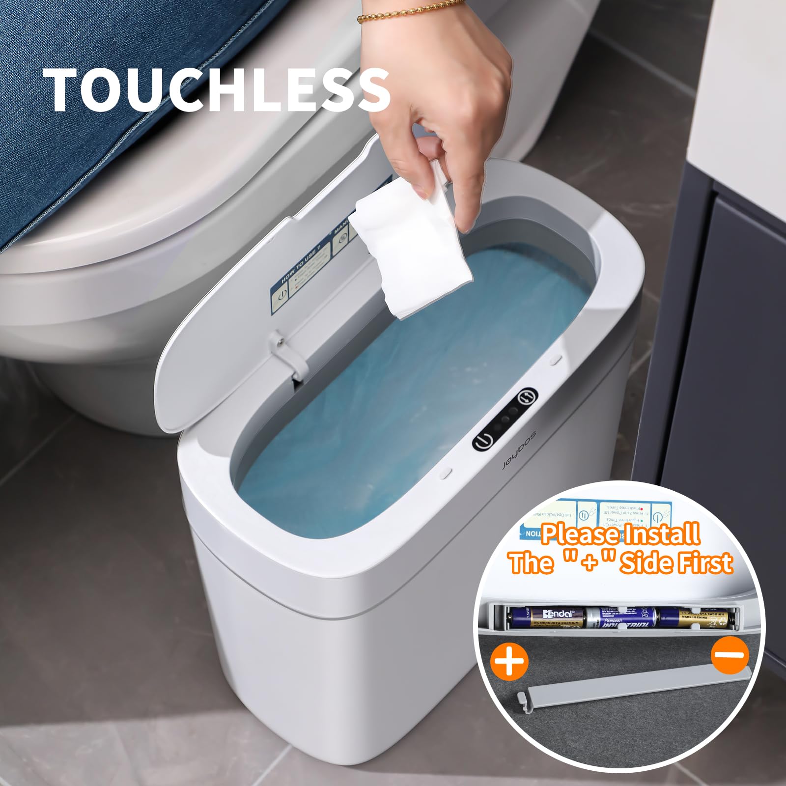 JOYBOS 3 Gallon Automatic Motion Sensor Trash Can with Lid - Waterproof Slim Plastic Garbage Bin for Bathroom, Bedroom, Kitchen, Office & RV - Perfect for Small Spaces & Hands-Free Disposal (White)