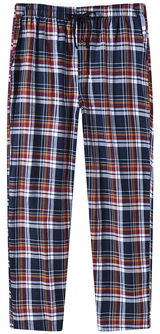 MoFiz Men's Cotton Plaid Pajama Pants - Soft Lounge Pants with Drawstring & Button Fly for Comfortable Sleep & Relaxation at Home