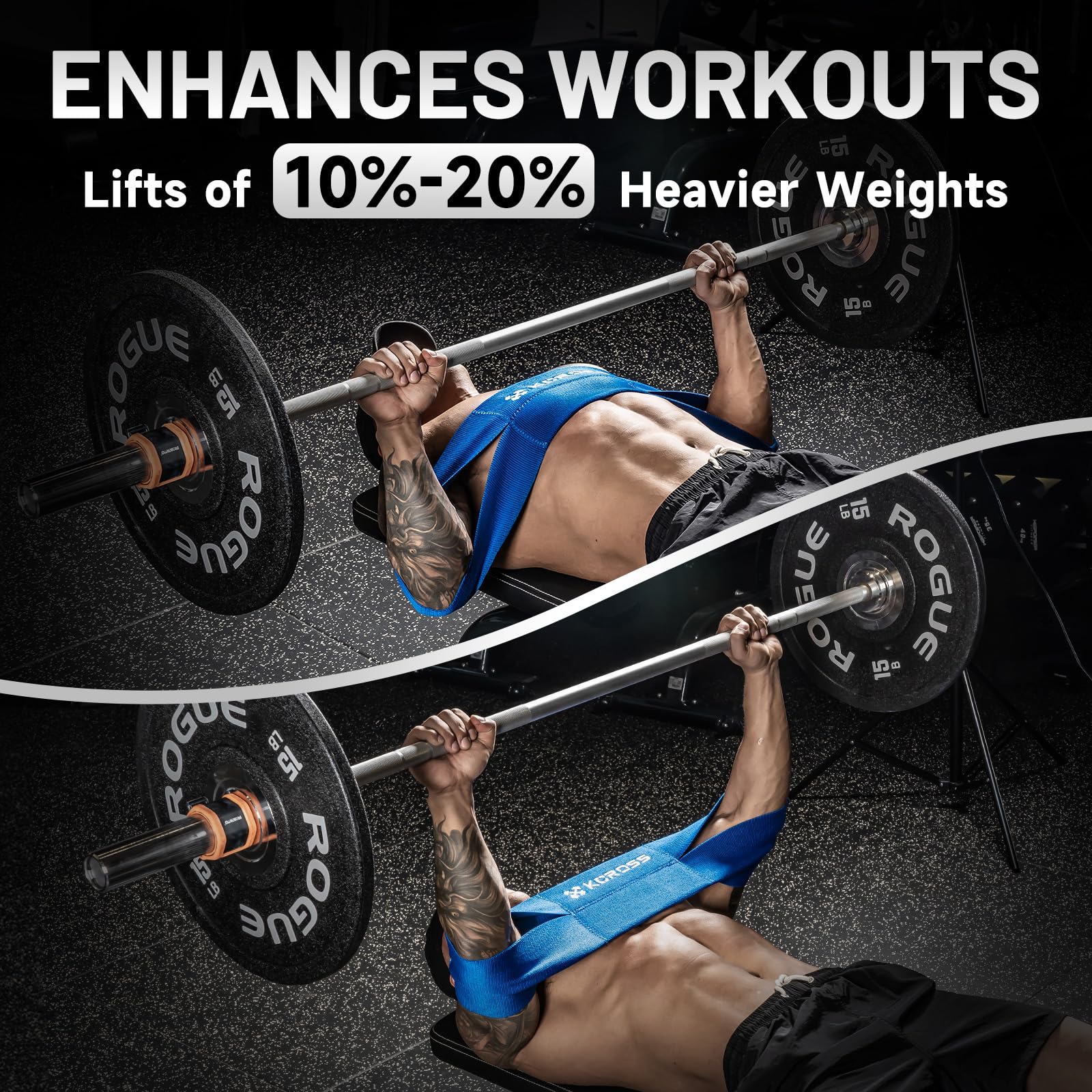 KCROSS Bench Press Band for Men & Women - Heavy Duty Weight Lifting Resistance Bands for Strength Training, Push Up Exercises & Home Gym Workouts - Perfect for CrossFit, Powerlifting & Home Fitness Routines