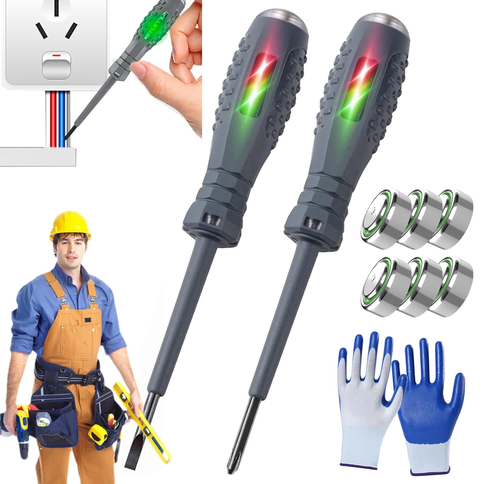 2-in-1 High Torque Magnetic Screwdriver & Voltage Tester Pen - Alloy Construction with Dual LED Lights - Professional Electrician Tools (2-Pack) - Perfect for Electrical Repairs, Home Maintenance & DIY Projects