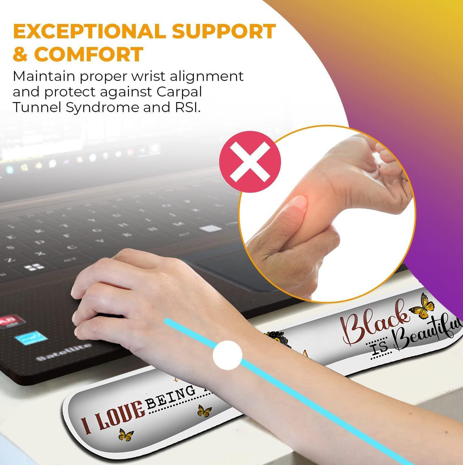 Premium White Mouse Pad with Stitched Edge & Non-Slip Rubber Base - Butterfly Faith Art & Sunflower Design - Office Accessories & Computer Desk Decor - Includes Wrist Rest & Keyboard Wrist Guard Set - Perfect for Home Office, Gaming Setup & Workstation Ergonomics