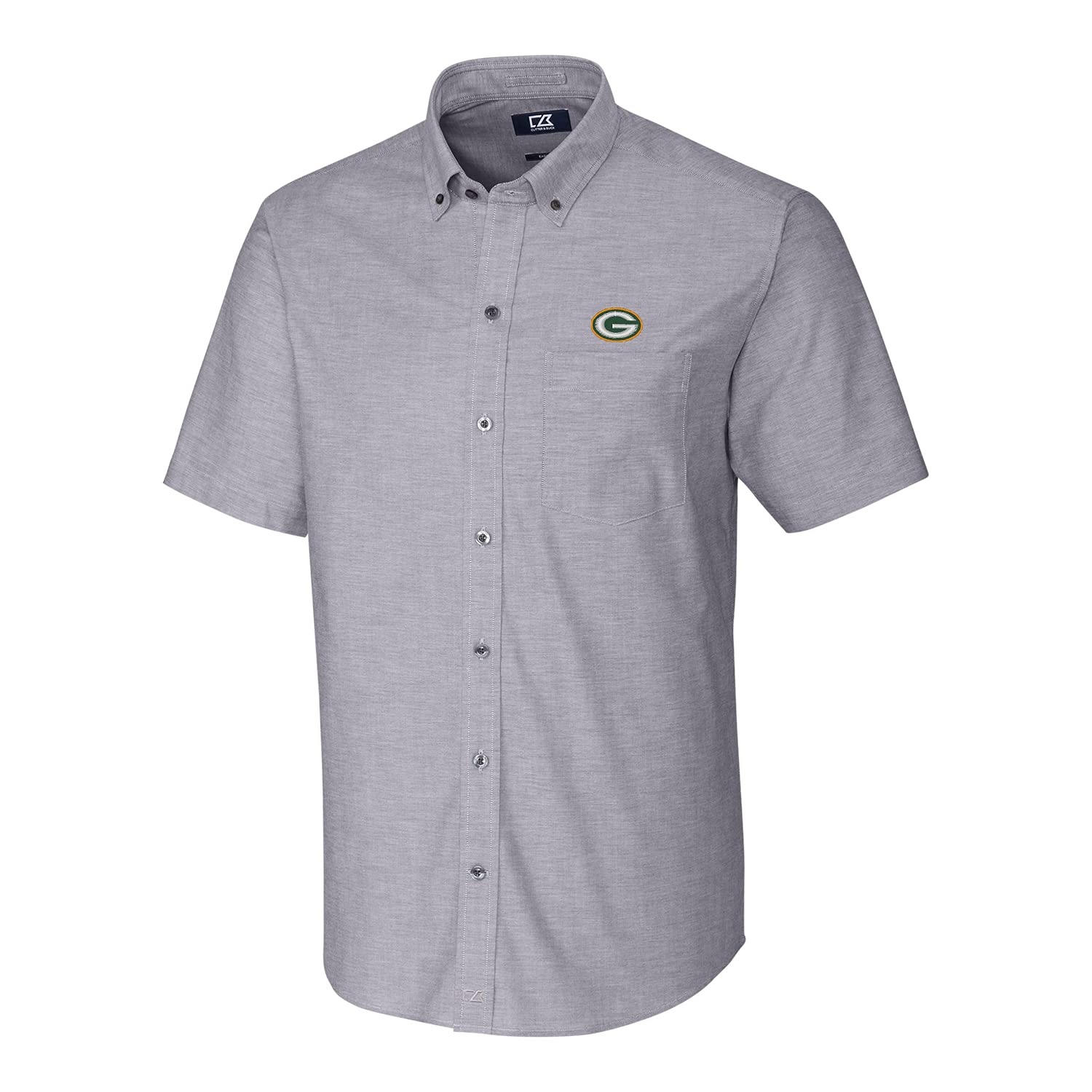 Cutter & Buck Men's NFL Stretch Oxford Short Sleeve Button Down Shirt - Comfortable Woven Casual Shirt for Football Fans, Game Day Outfits & Office Wear