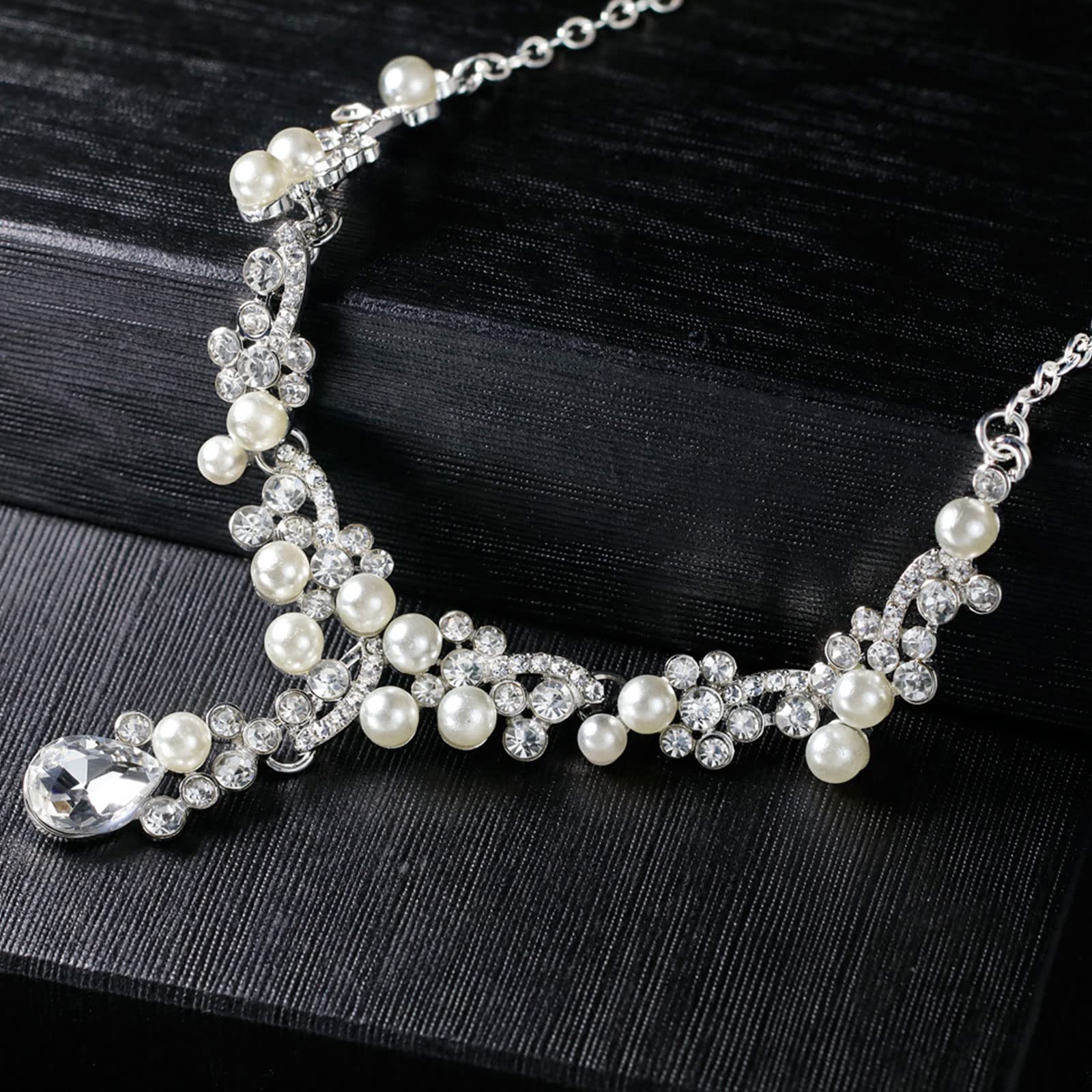 HUASAI Sterling Silver Bridal Jewelry Set with Sparkling Cubic Zirconia - Elegant Wedding Necklace & Earrings Set for Bride, Bridesmaids & Guests - Perfect for Weddings, Proms, Anniversaries & Formal Events 2024