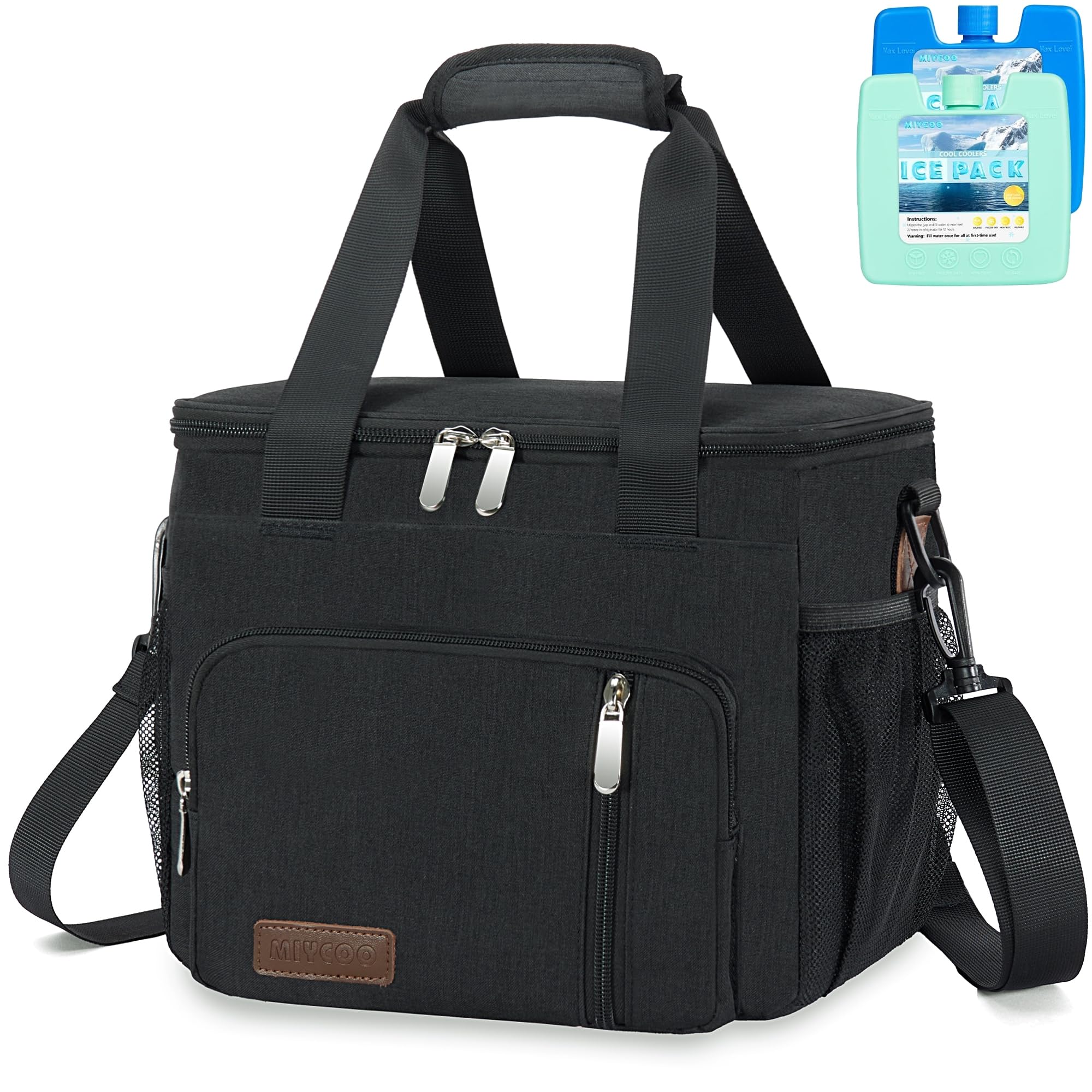 MIYCOO Insulated Lunch Bags for Men & Women - Large 12L Leakproof Soft Cooler Tote Bag (Black) - Perfect for Work, School, Picnics & Outdoor Activities