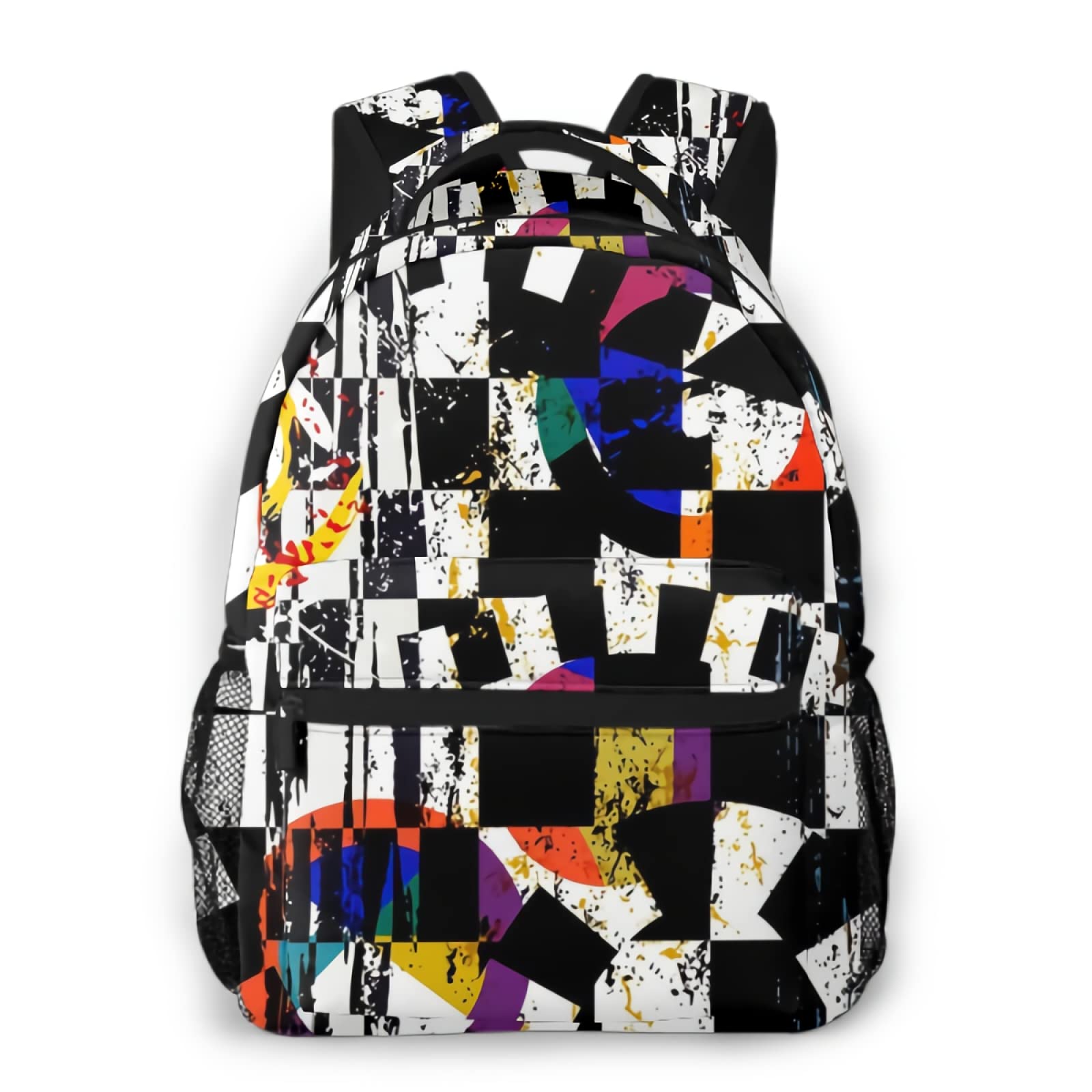 Abstract Graffiti Backpack - Stylish Black & White Square Design for School, Travel & Hiking - Durable Laptop Backpack for College, Gym & Outdoor Adventures - Perfect for Students, Commuters & Fitness Enthusiasts