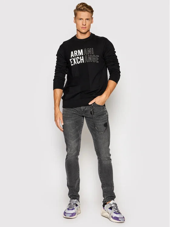 Armani Exchange Double Jersey Sweatshirt for Men - Black | Comfortable & Stylish Casual Wear for Everyday & Gym