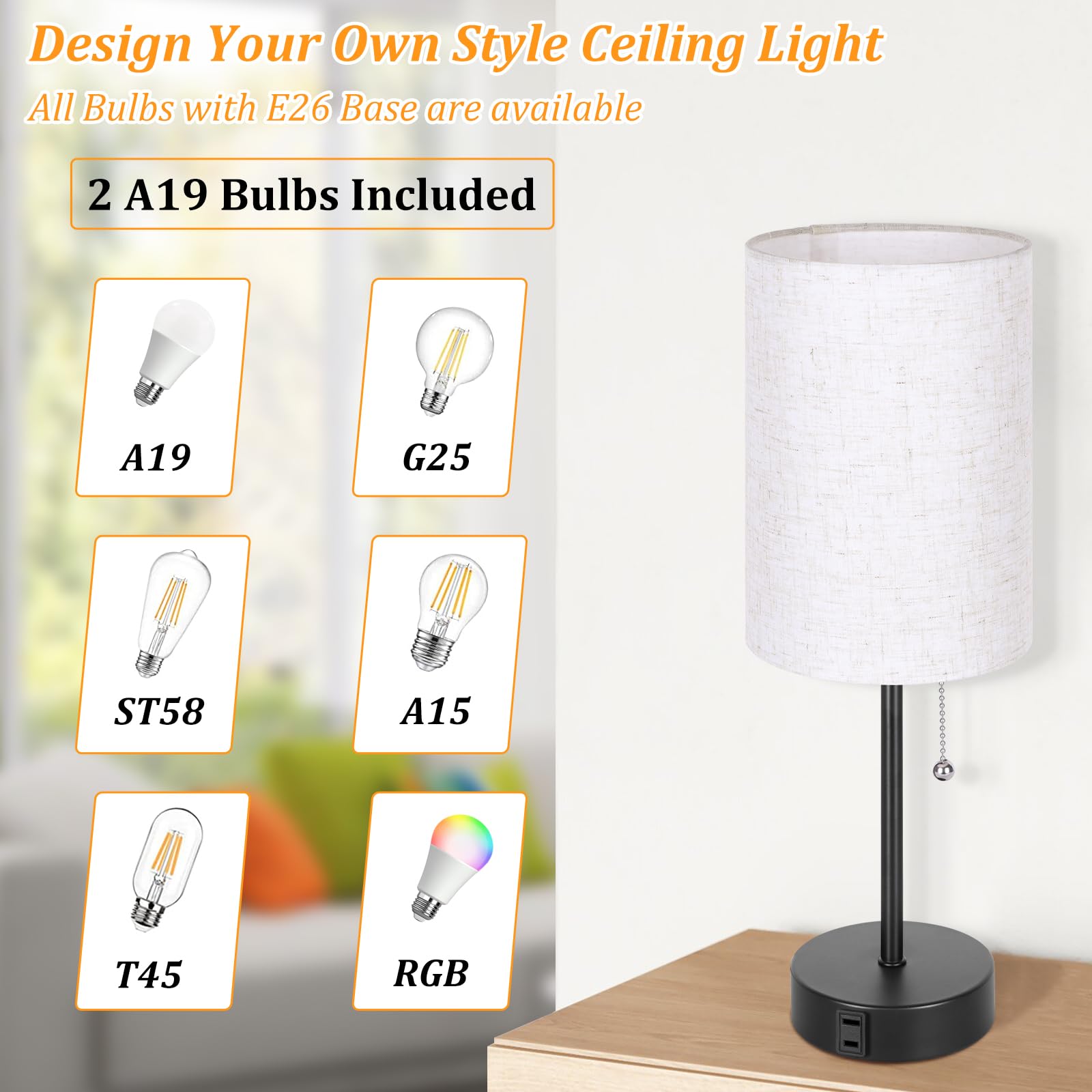 Dott Arts Set of 2 Modern Bedside Table Lamps with 3 Color Temperature Modes (2700K-5000K) & Built-in AC Outlet - Nightstand Lamps for Bedroom, Living Room, Office & Reading Nook - Perfect for Relaxation, Reading & Ambient Lighting