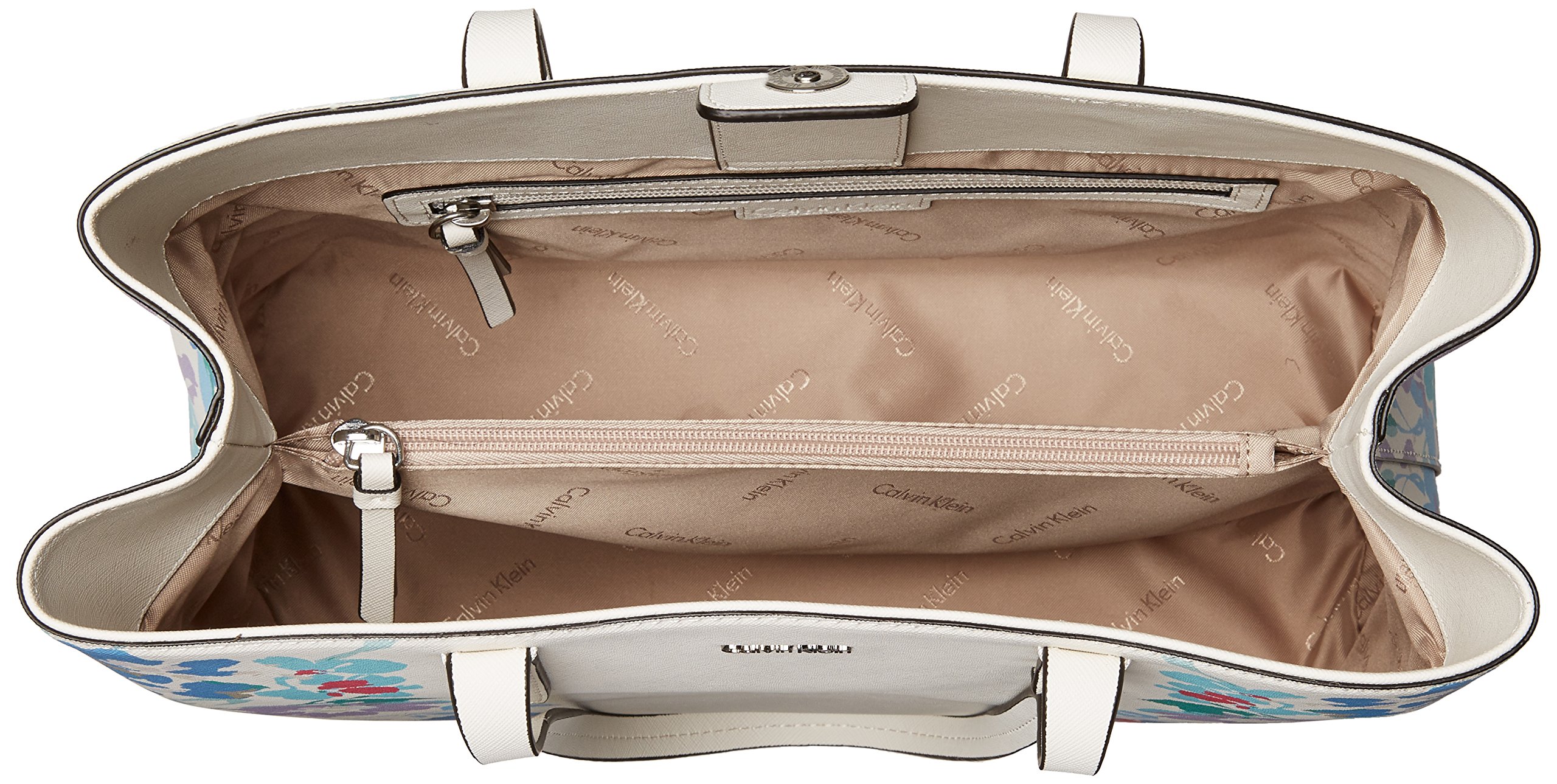 Calvin Klein Maggie Printed Saffiano Leather East West Tote Bag for Women - Stylish Work & Travel Handbag, Perfect for Office, Commute & Weekend Getaways