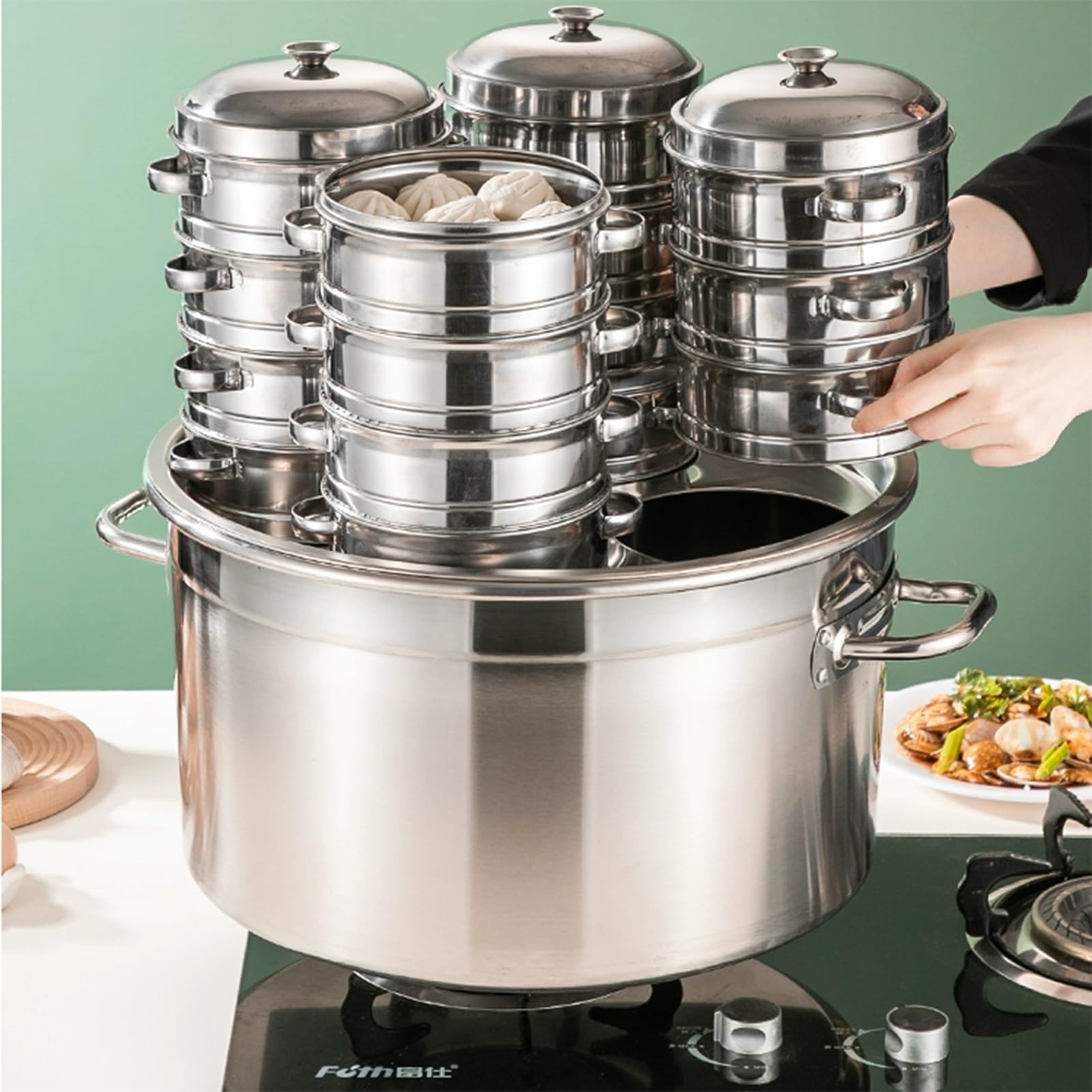 Heavy Duty Stainless Steel Stockpot & Pasta Cooker Set with Colander Inserts – Commercial Grade Multi-Cookware for Home Kitchen & Restaurant Use – Perfect for Cooking Pasta, Soups, Stews & Large Batch Meals (3-Hole Design, Size A)