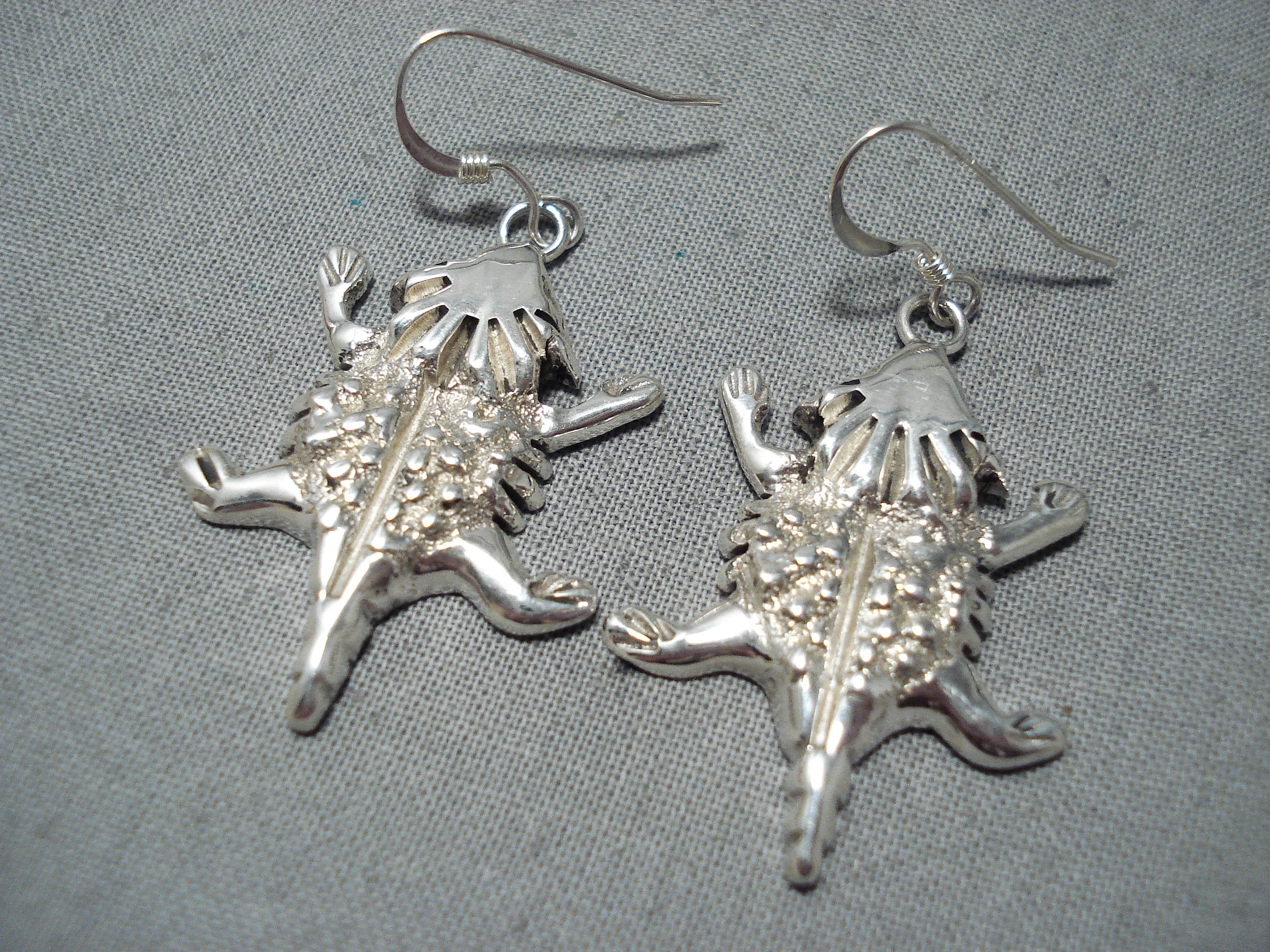 Authentic Navajo Sterling Silver Horny Toad Earrings | Native American Handmade Jewelry | Perfect for Southwest Style & Boho Fashion Accessories