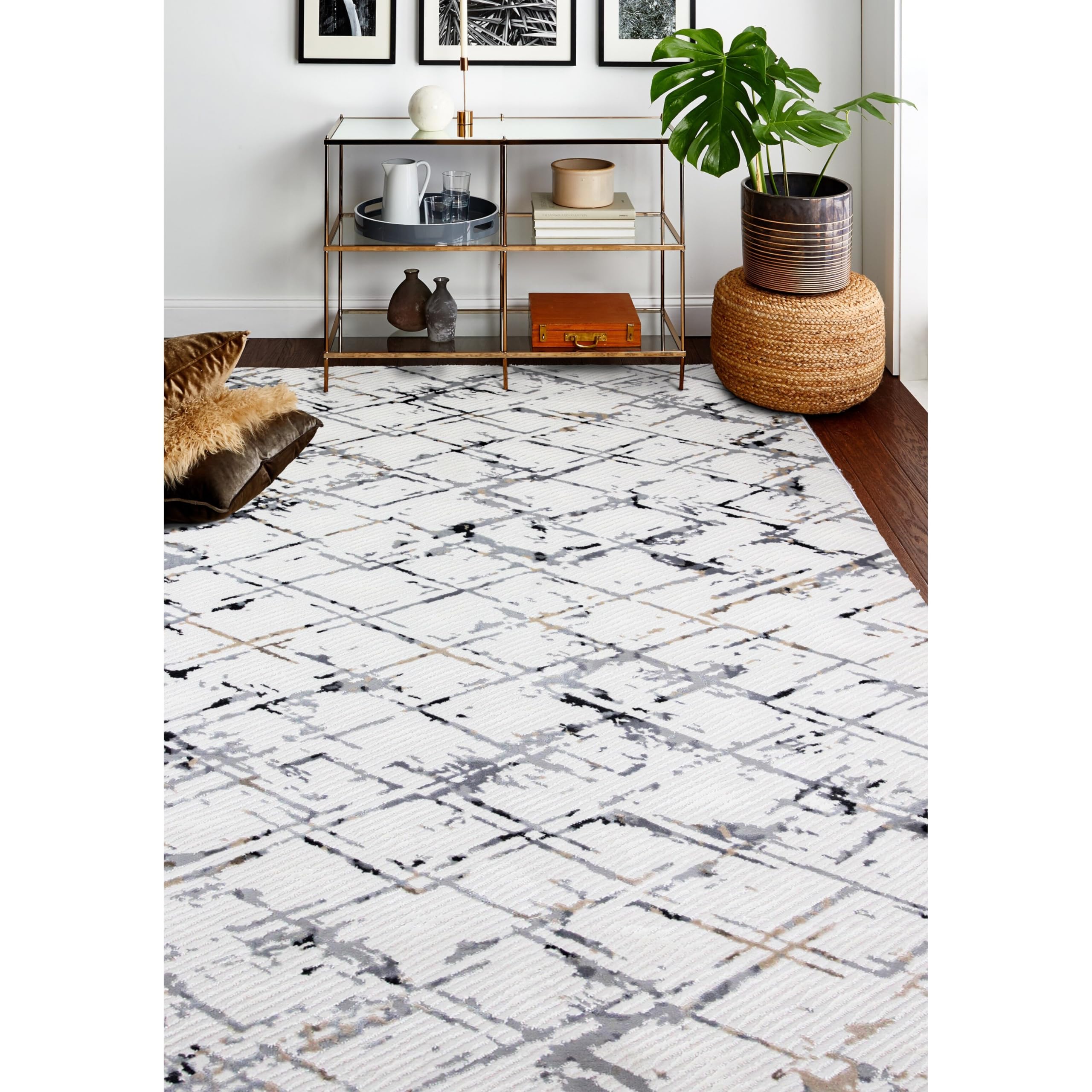 Bashian Collection Area Rug - Premium Power Loom Polypropylene & Polyester - Non-Slip Runner Rug for Entryway, Living Room, Bedroom - 7.6’ x 9.6’ Ivory Grey - Soft & Durable Home Decor for Modern Houses & Apartments