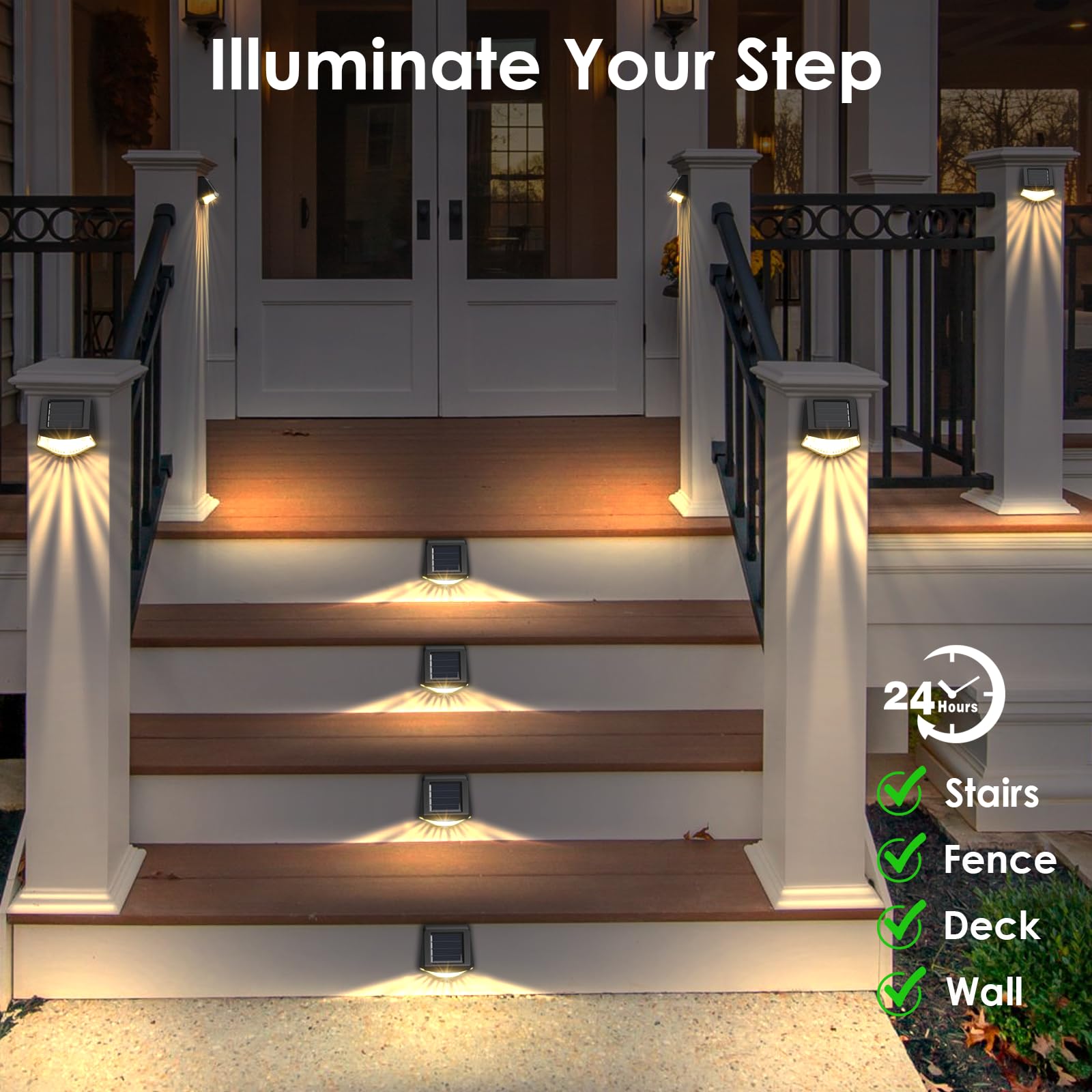 8 Pack Waterproof Solar Fence Lights Outdoor - 16 LED Solar Deck Lights for Stairs, Steps, Fence, Wall, Yard & Patio | Perfect for Pathway Lighting, Garden Decoration & Nighttime Safety