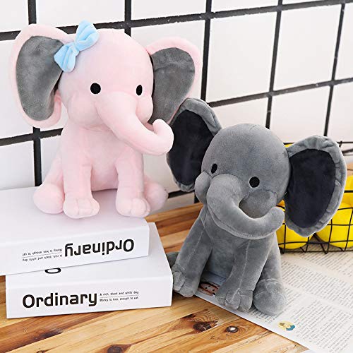 Soft Pink & Gray Stuffed Elephant Plush Toy - 9 Inch Cuddly Animal for Kids, Nursery Decor, Baby Shower Gift & Comfort Companion