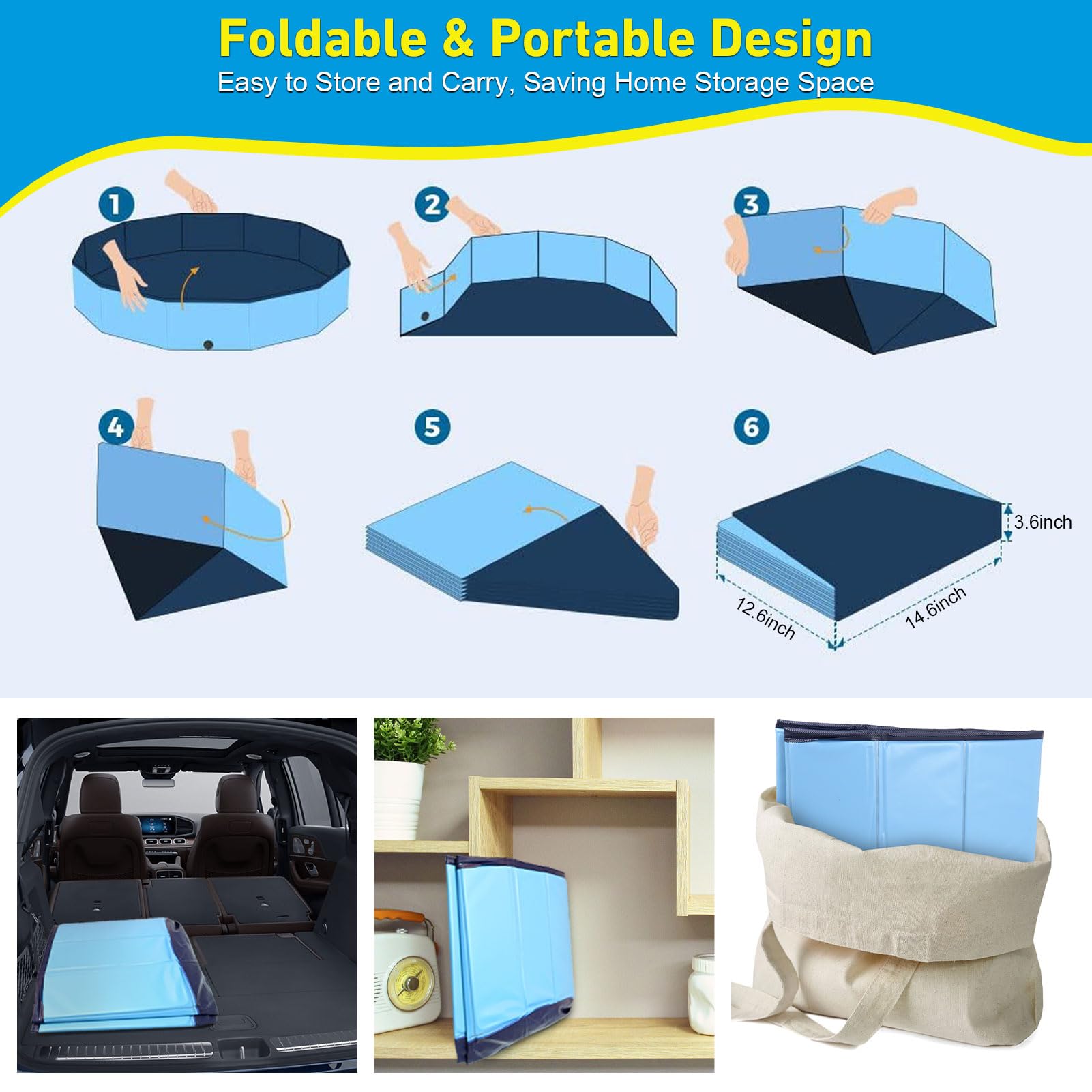 Foldable Dog Pool - Portable PVC Pet Swimming & Bathing Tub with Drainage for Dogs, Cats & Kids (63