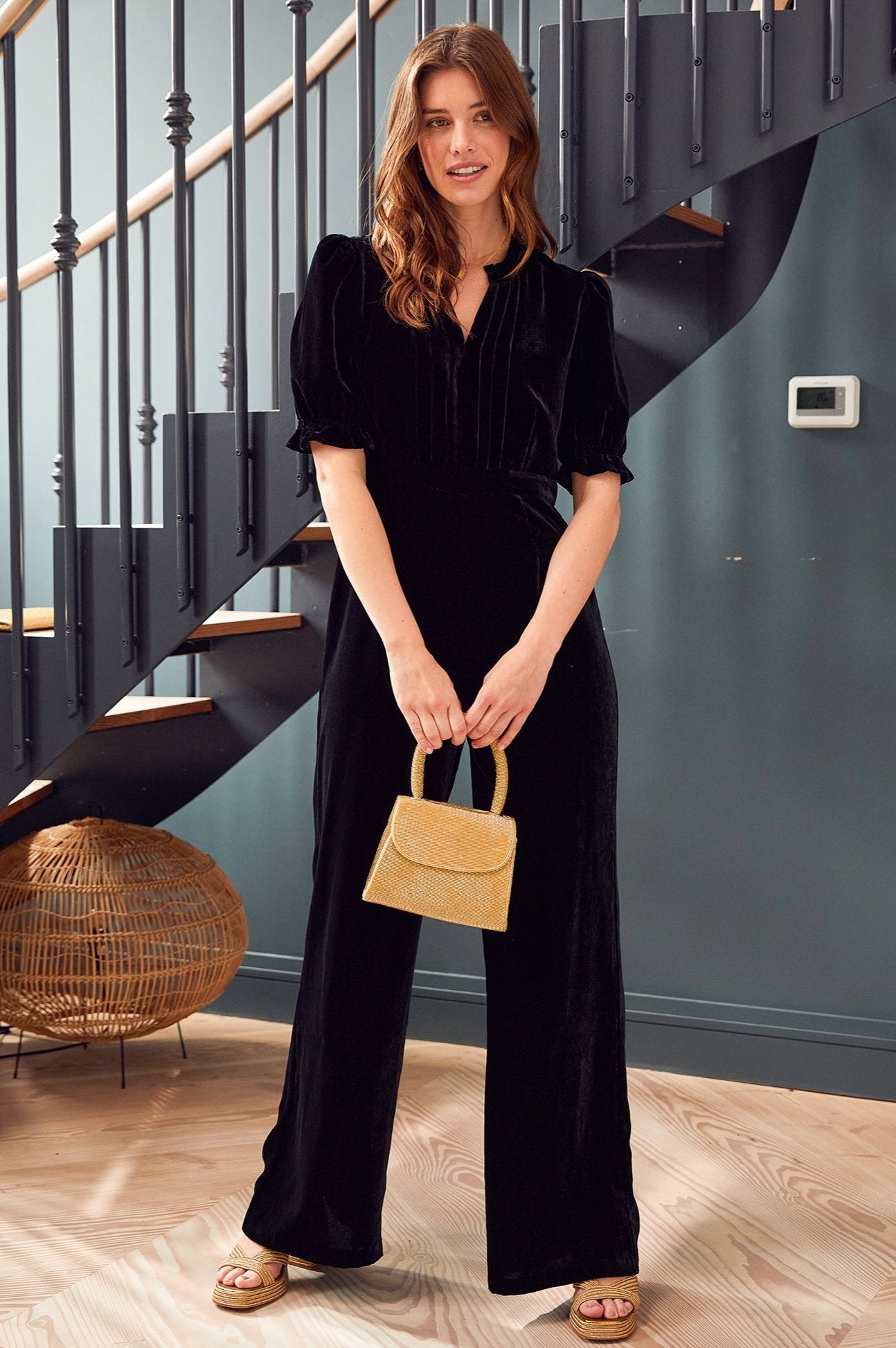 Tallulah Velvet Jumpsuit for Women - Elegant Black Jumpsuit with Long Sleeves | Perfect for Parties, Date Nights & Special Occasions