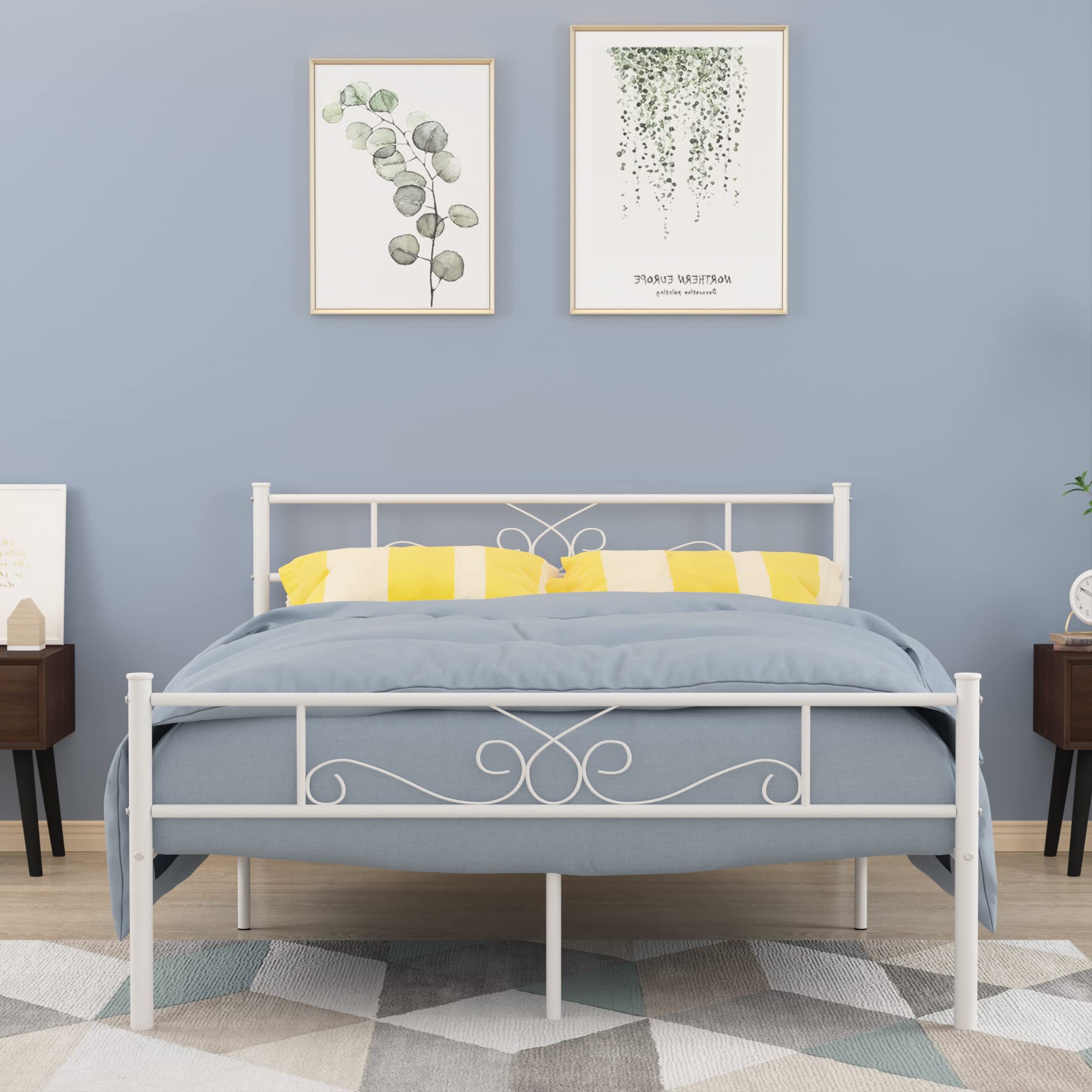 **Weehom Full Size Bed Frame with Metal Platform - Sturdy Mattress Foundation & Box Spring Replacement, Under Bed Storage, White - Perfect for Kids' Rooms, Guest Beds & Small Spaces**