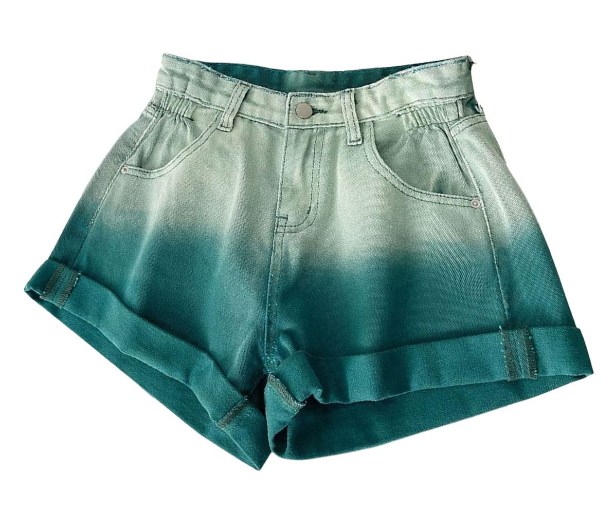 CHARTOU Women's High Waist Stretch Denim Shorts - Gradient Color Roll-Up Cuff Design for Summer Casual Wear, Beach Outfits & Street Style Fashion