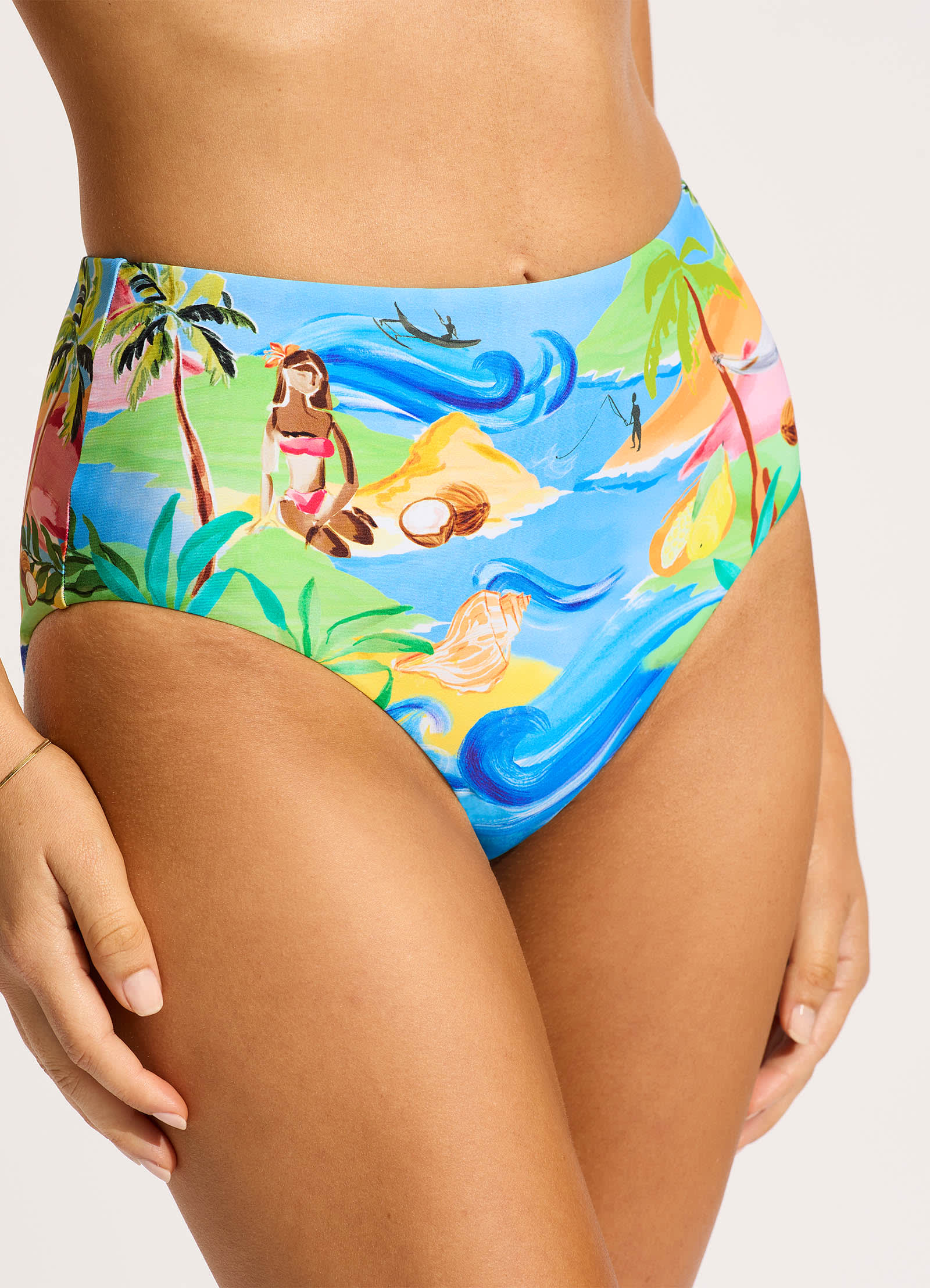 South Pacific High Waisted Bikini Bottom - Turquoise Swimwear for Women | Beach Vacation, Pool Party & Summer Fashion